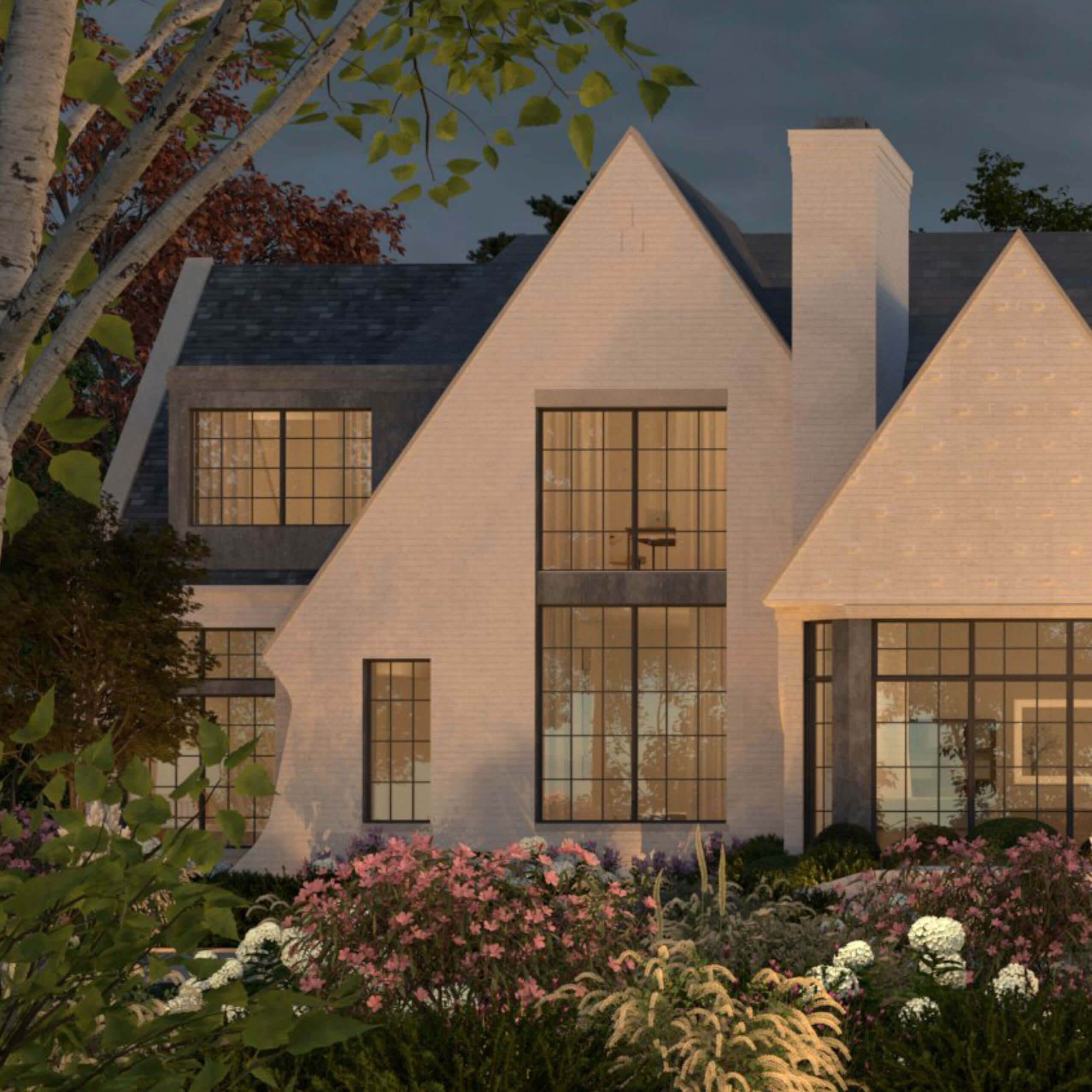 Layered English gardens surrounding the country home