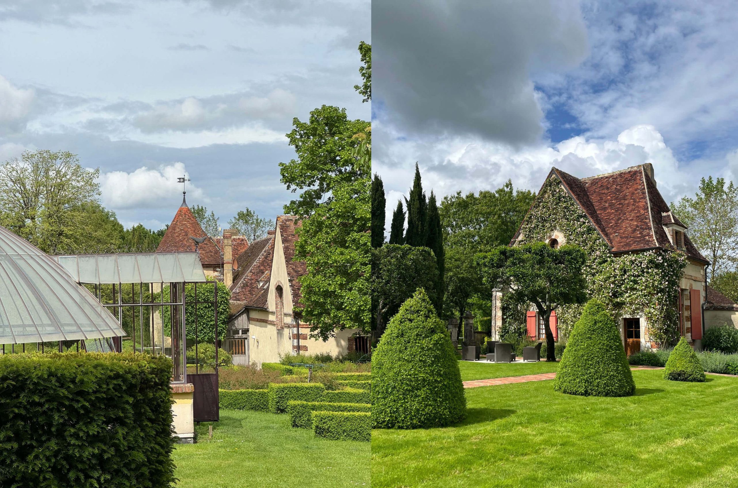 Paired orangery and manor garden views