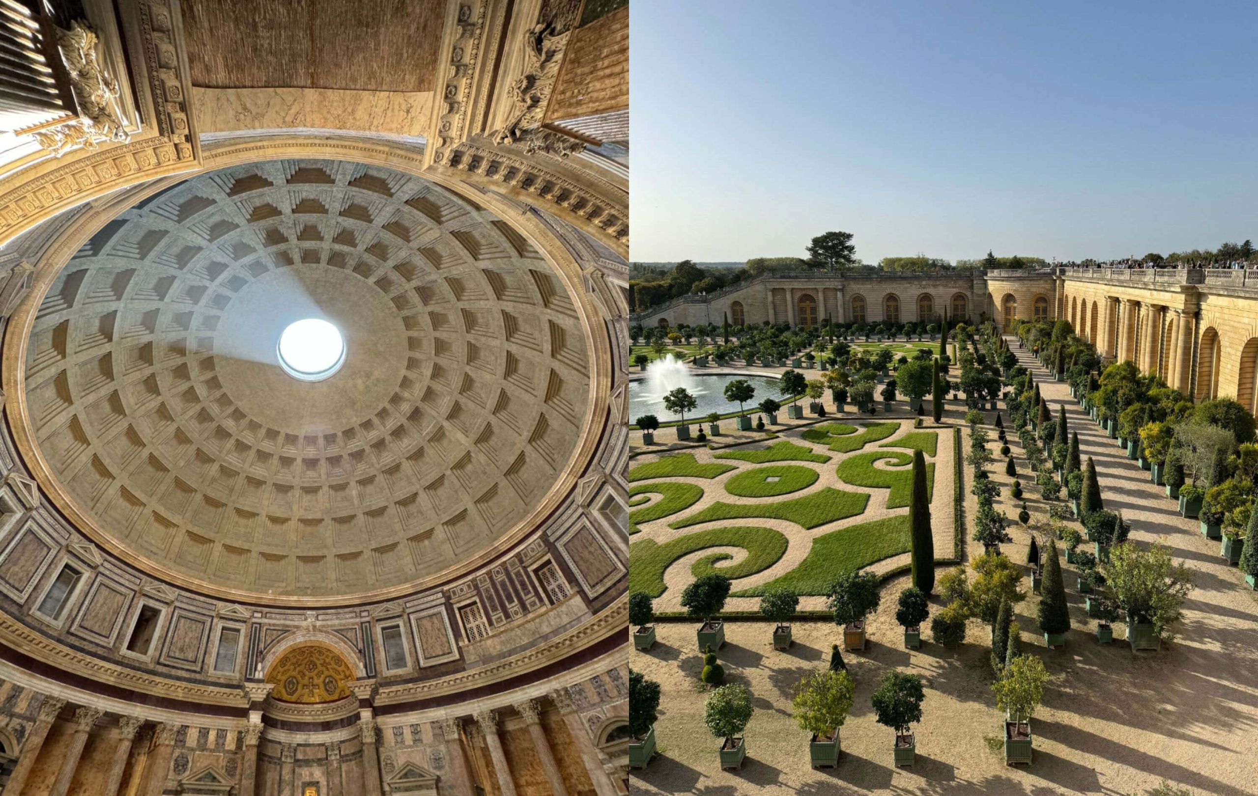 Domed ceiling and formal garden with curved hedges