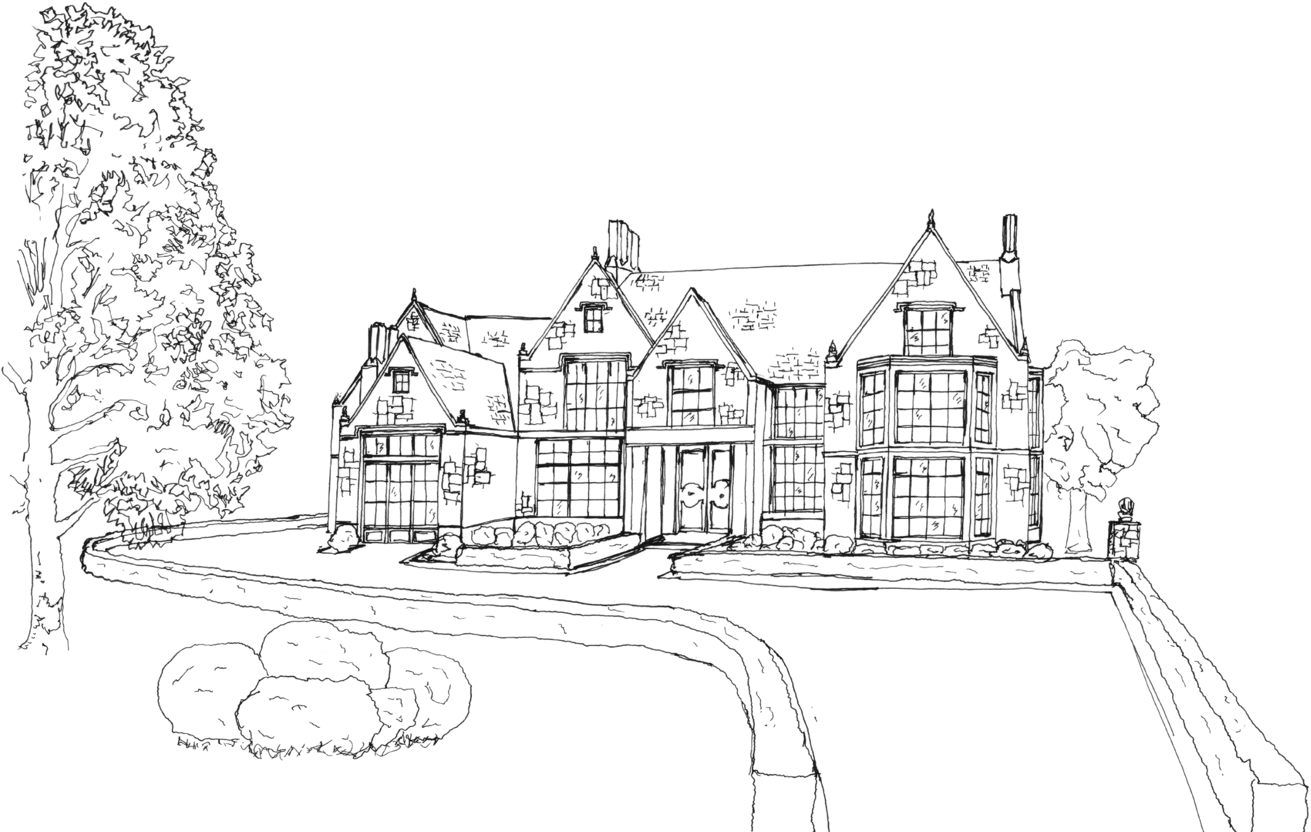 Architectural sketch for The Tudor Revival Manor