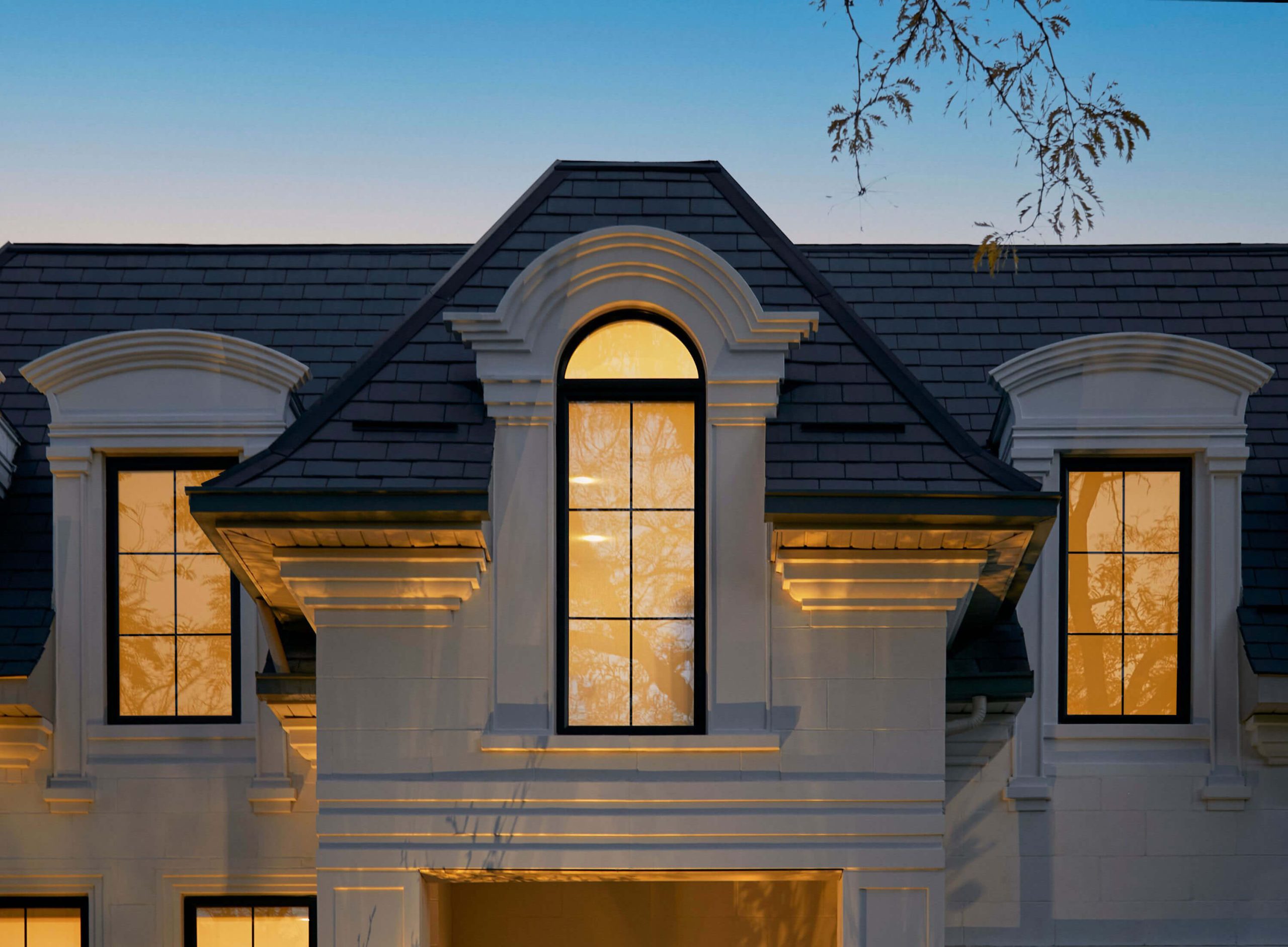 Chateau Donalda facade studied in warm evening light