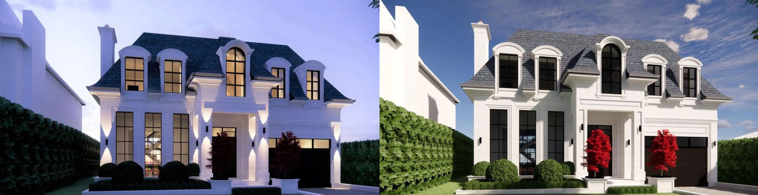 Daylight studies of Chateau Donalda across three lighting conditions