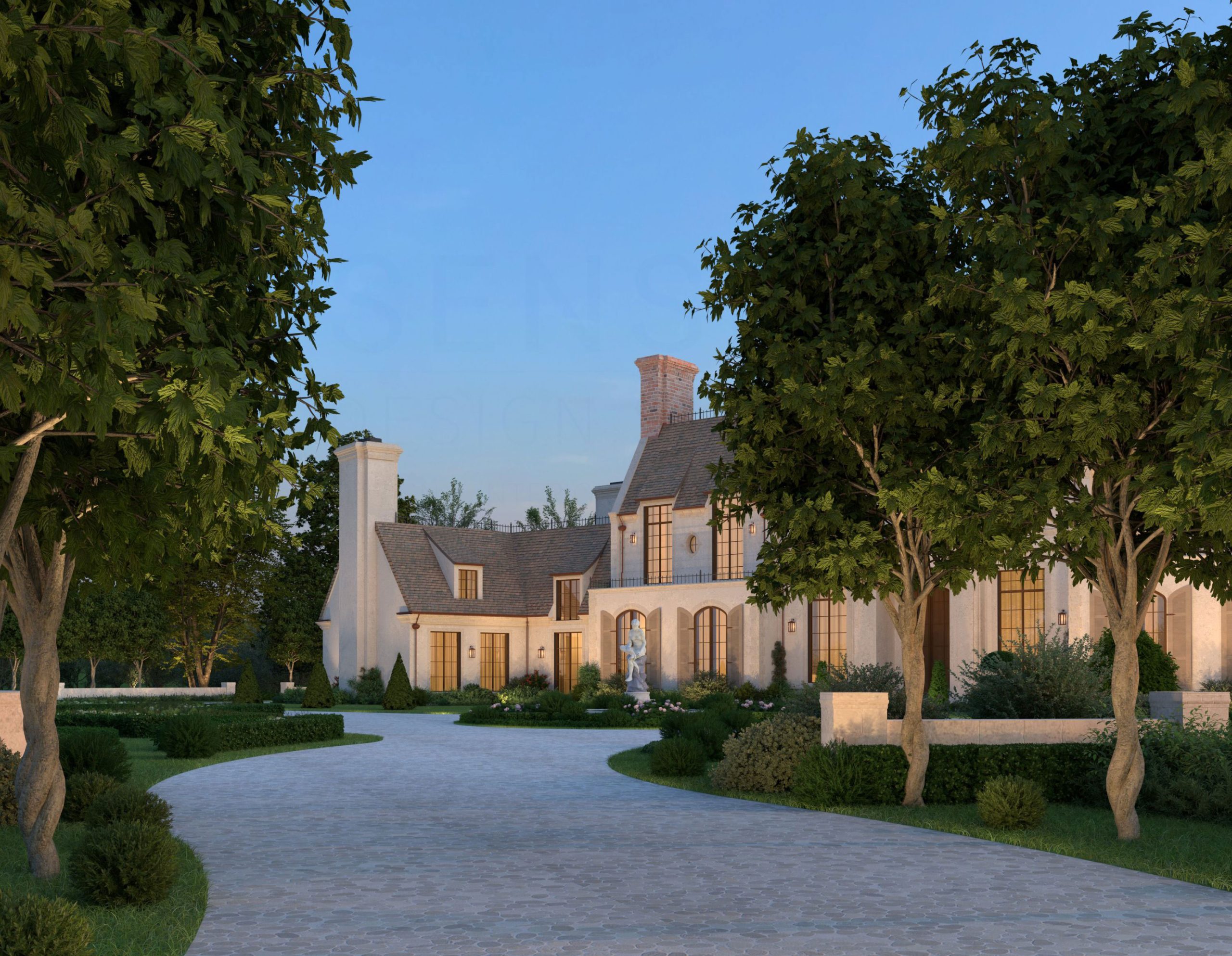Traditional Georgian Manor extending across its formal landscaped grounds