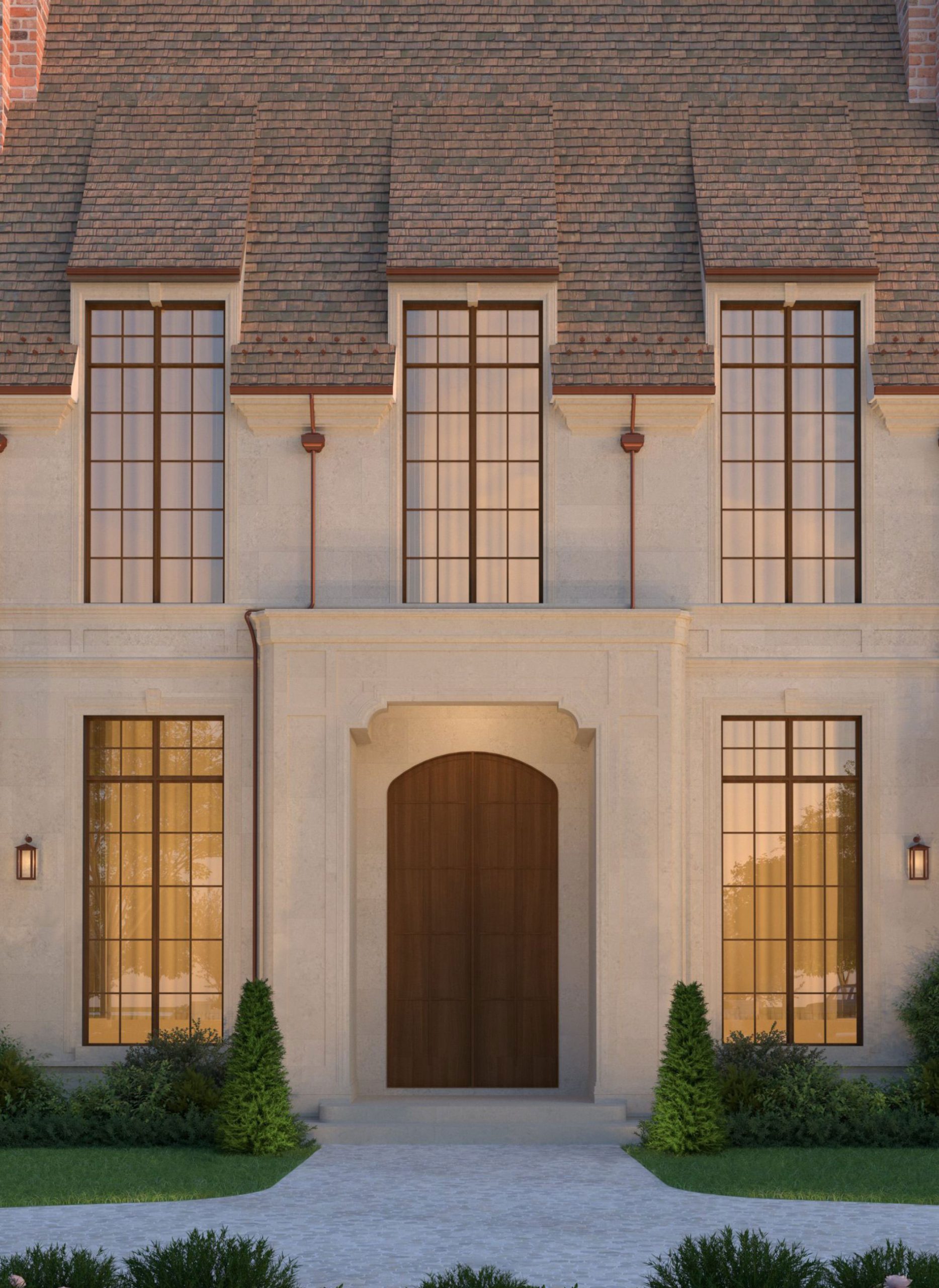 Understated limestone vestibule and arched Georgian entrance
