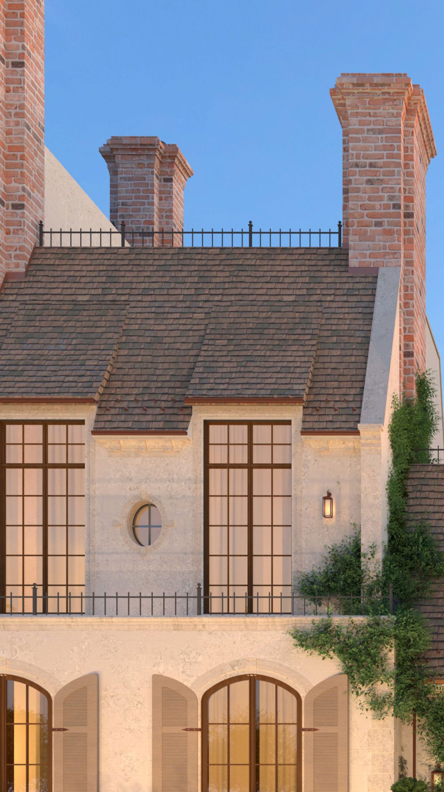 Weathered French clay roof tiles and Georgian dormer windows