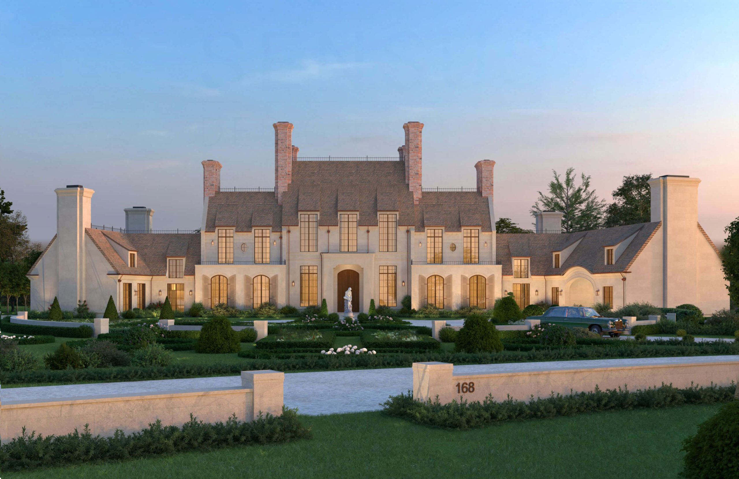 Wide front elevation of the Traditional Georgian Manor
