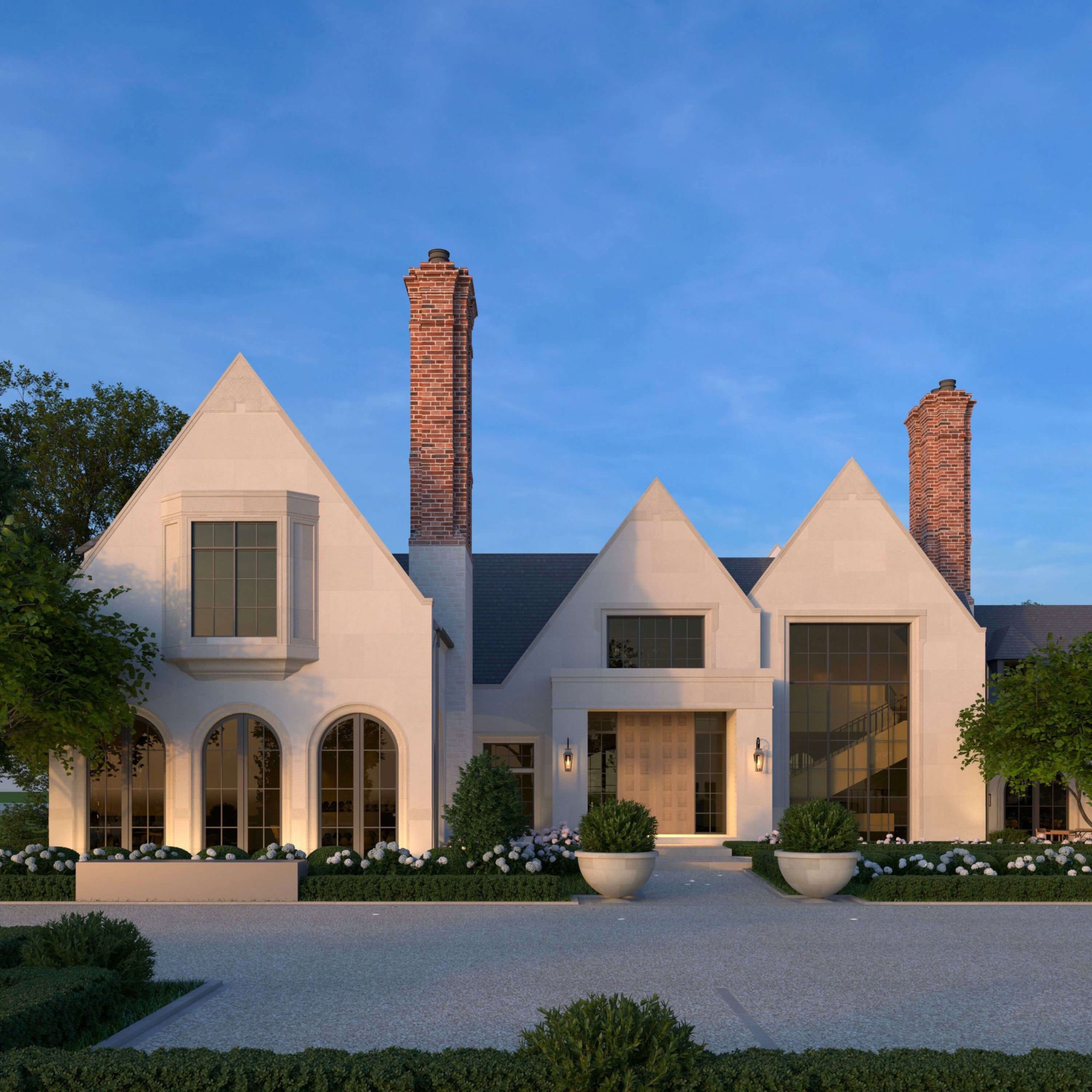 Bay Shore Manor framed by formal waterfront gardens