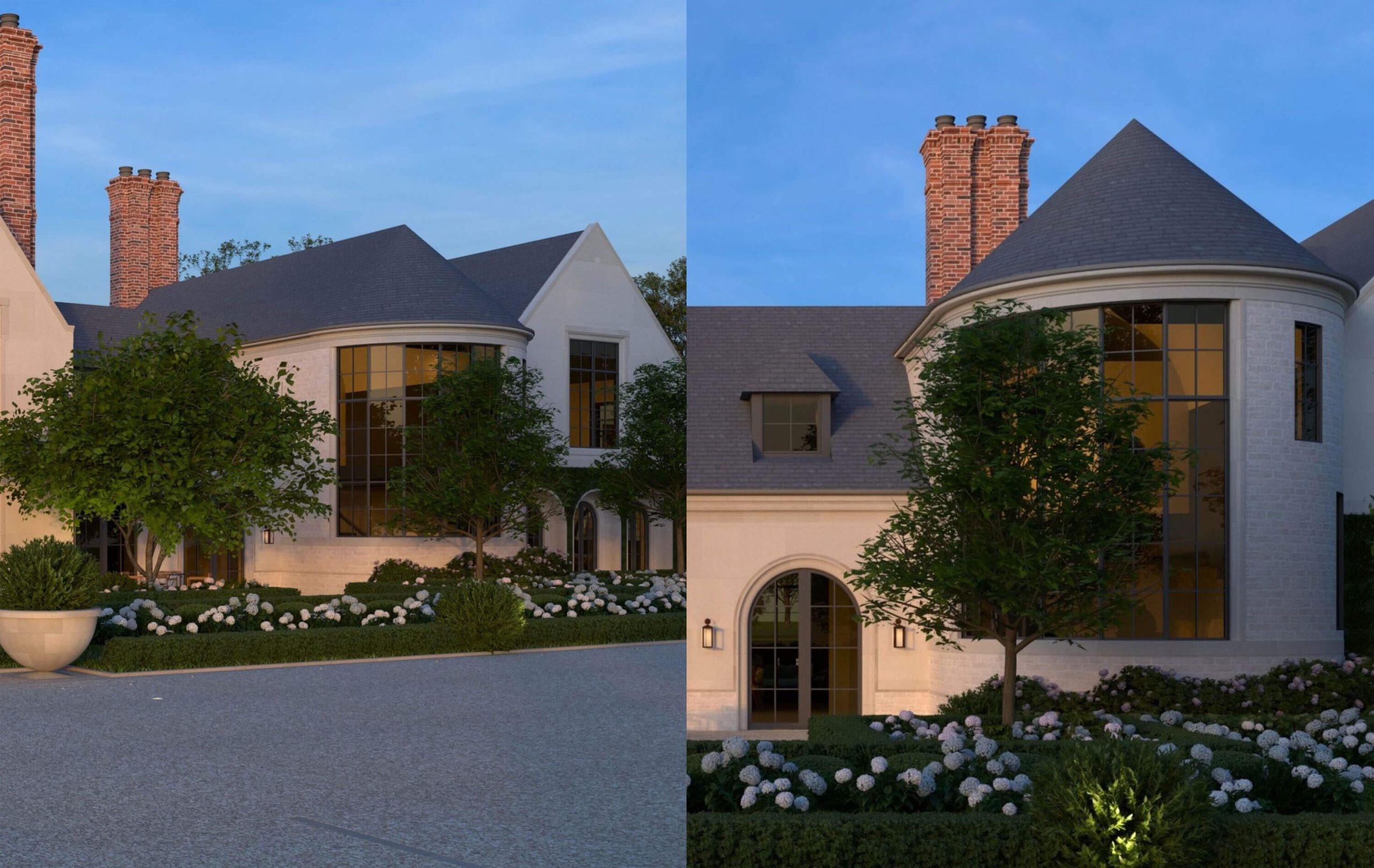 Bay Shore Manor set within its illuminated waterfront landscape