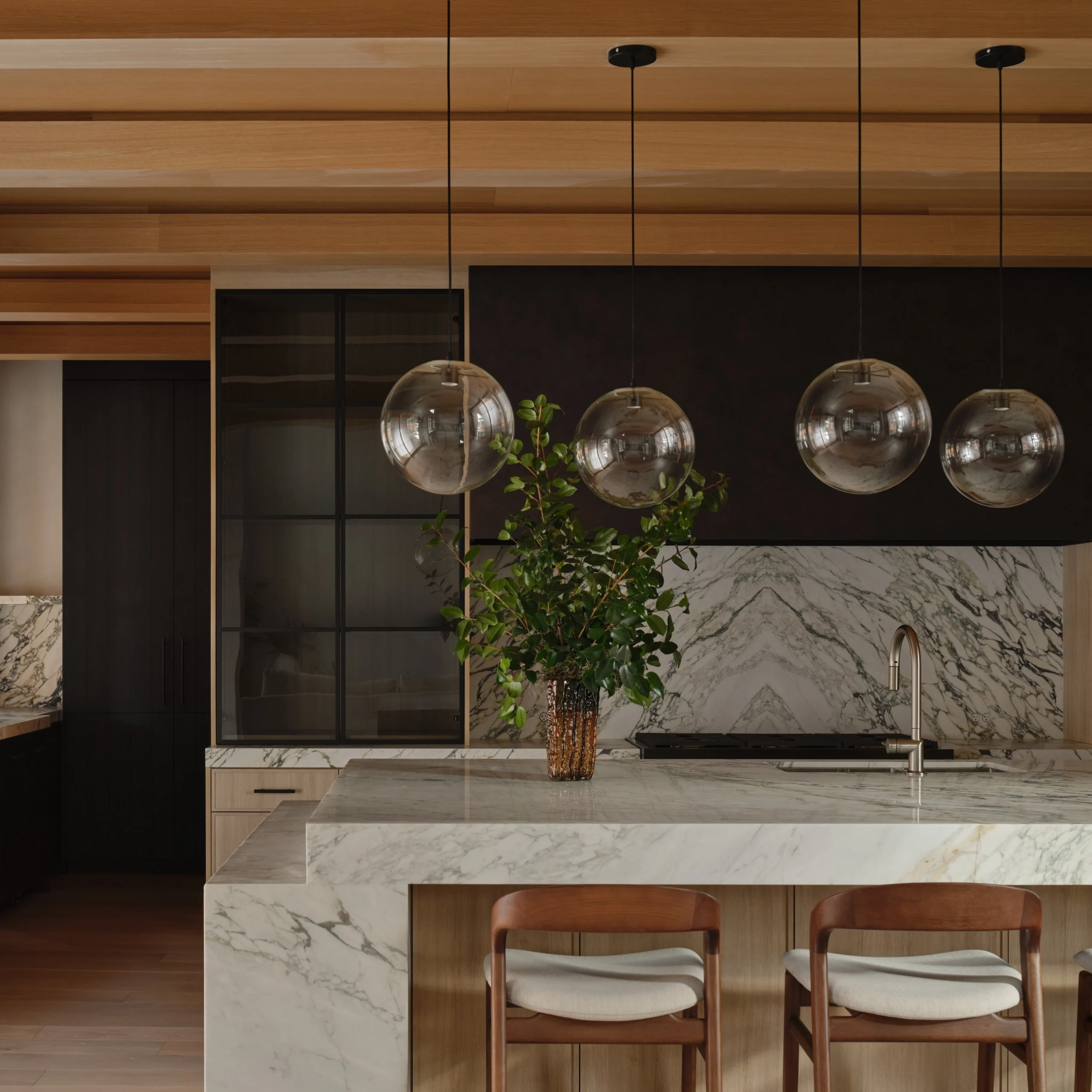 Sculptural viola marble kitchen island
