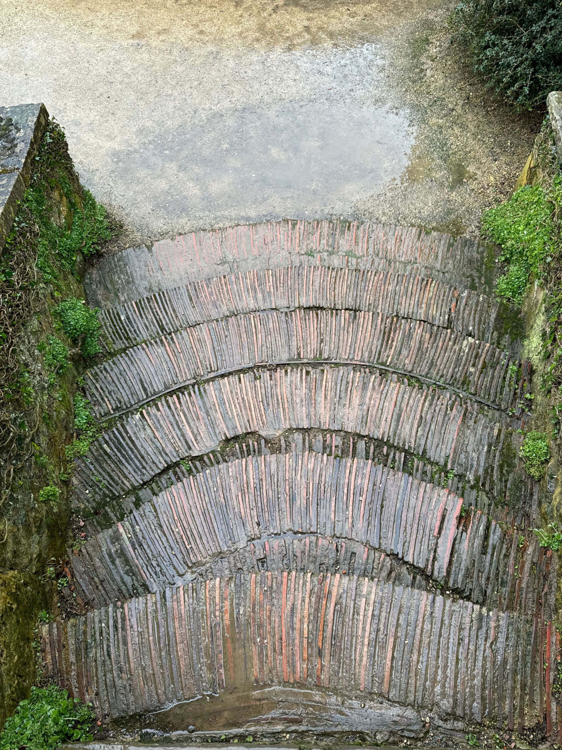 Curved brick and stone paving detail