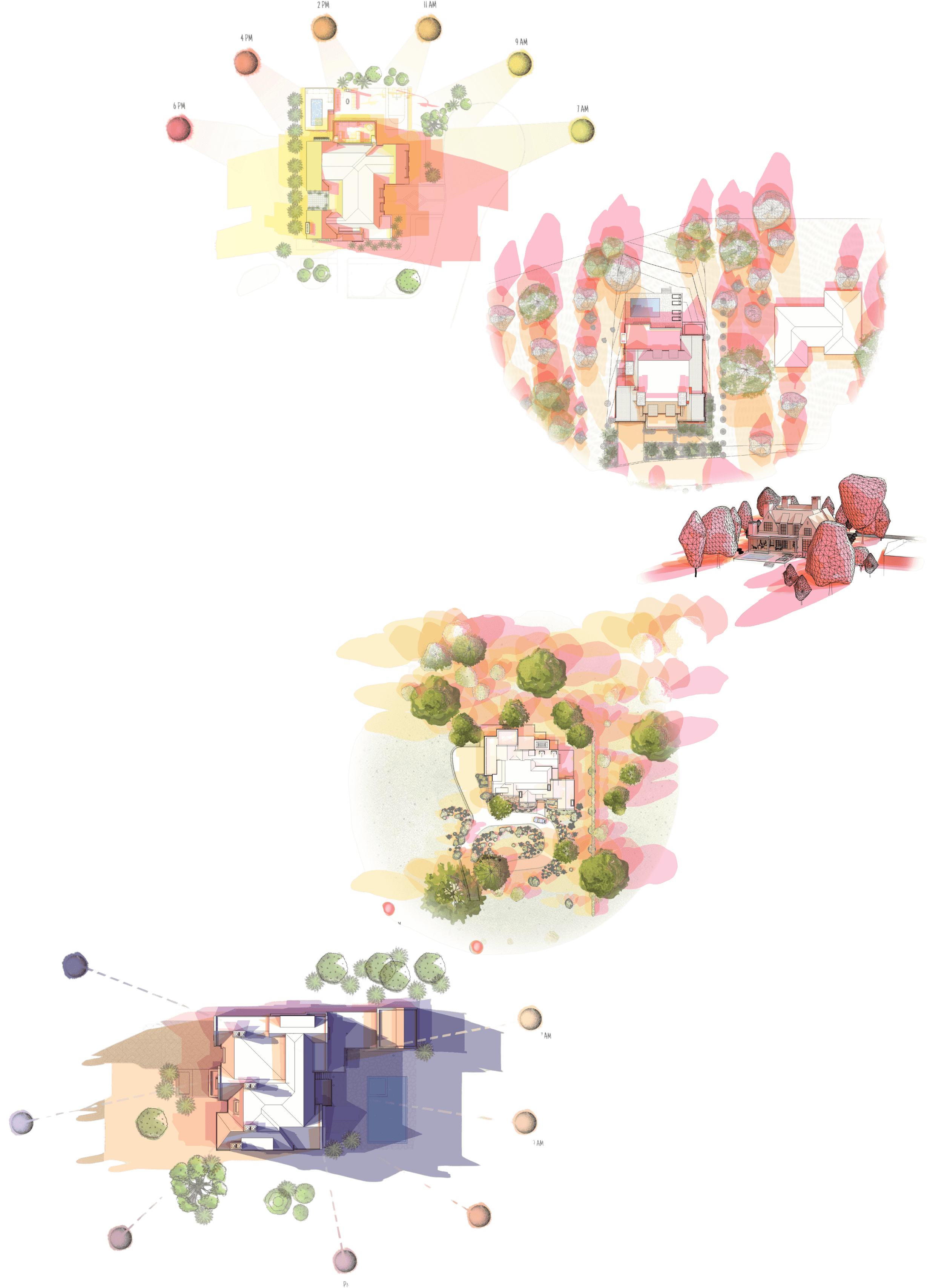 Sun studies showing light and shadow around a private residence