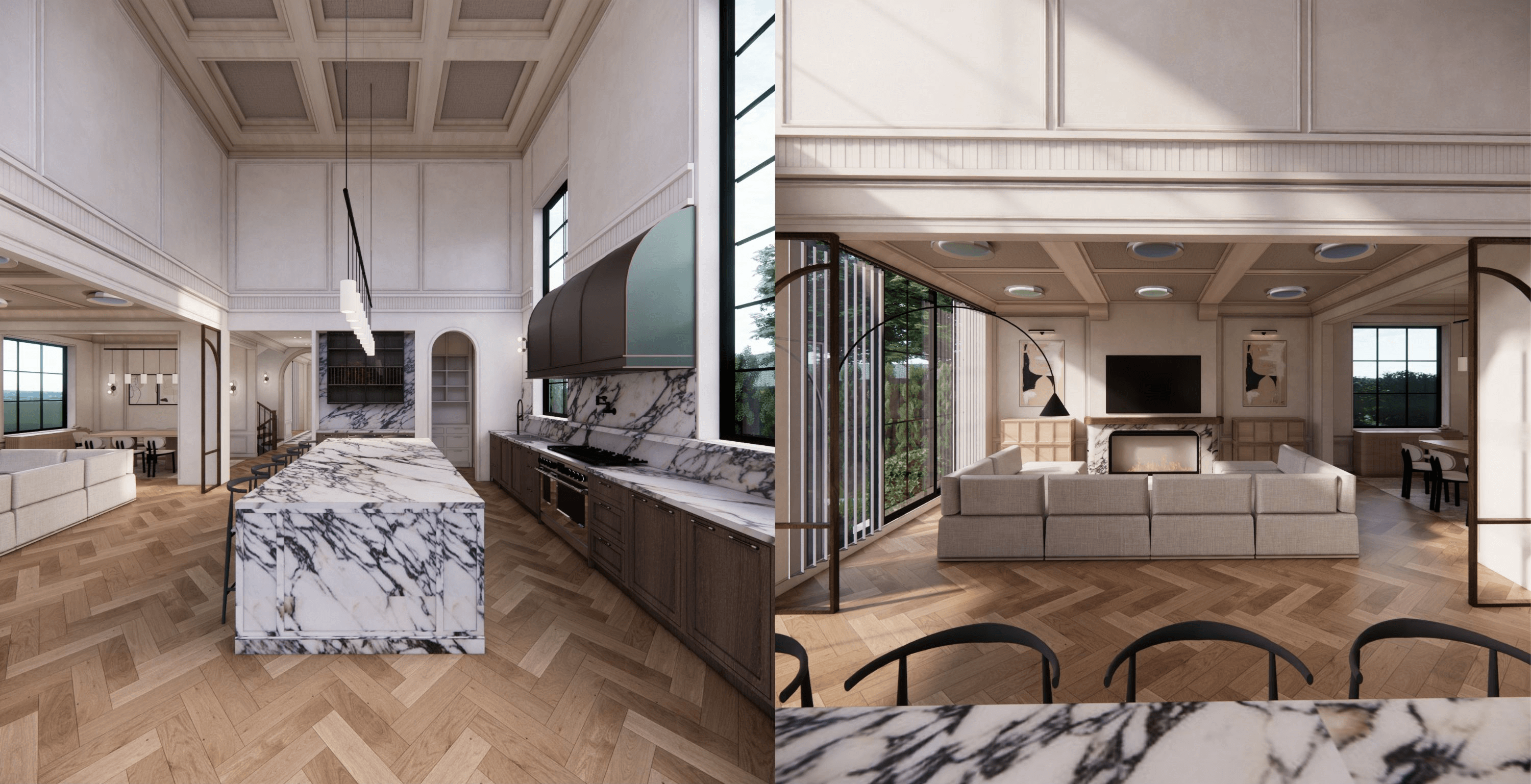 Panoramic Georgian kitchen and dining room