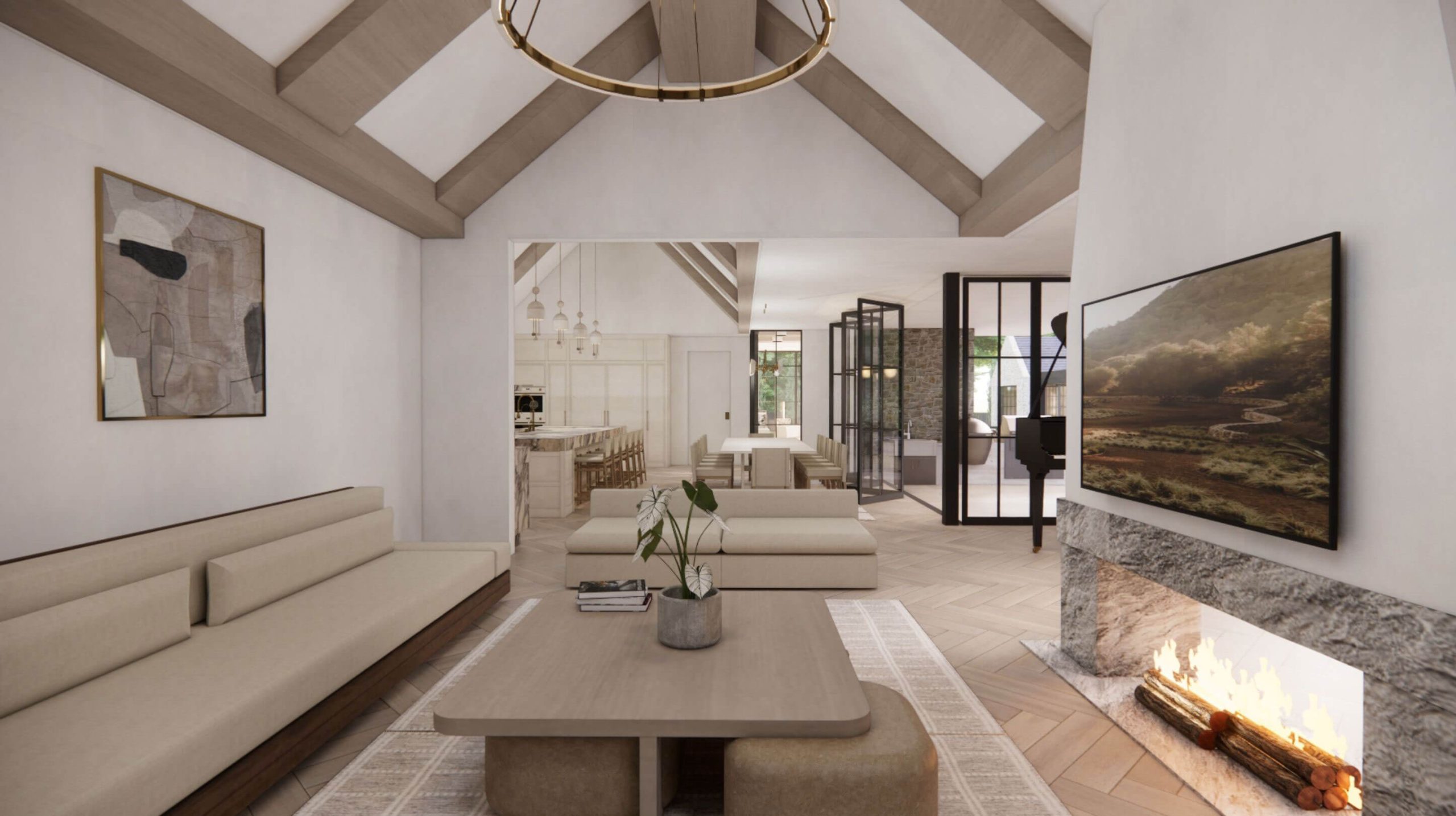 Connected interior rooms with subtle visual separation