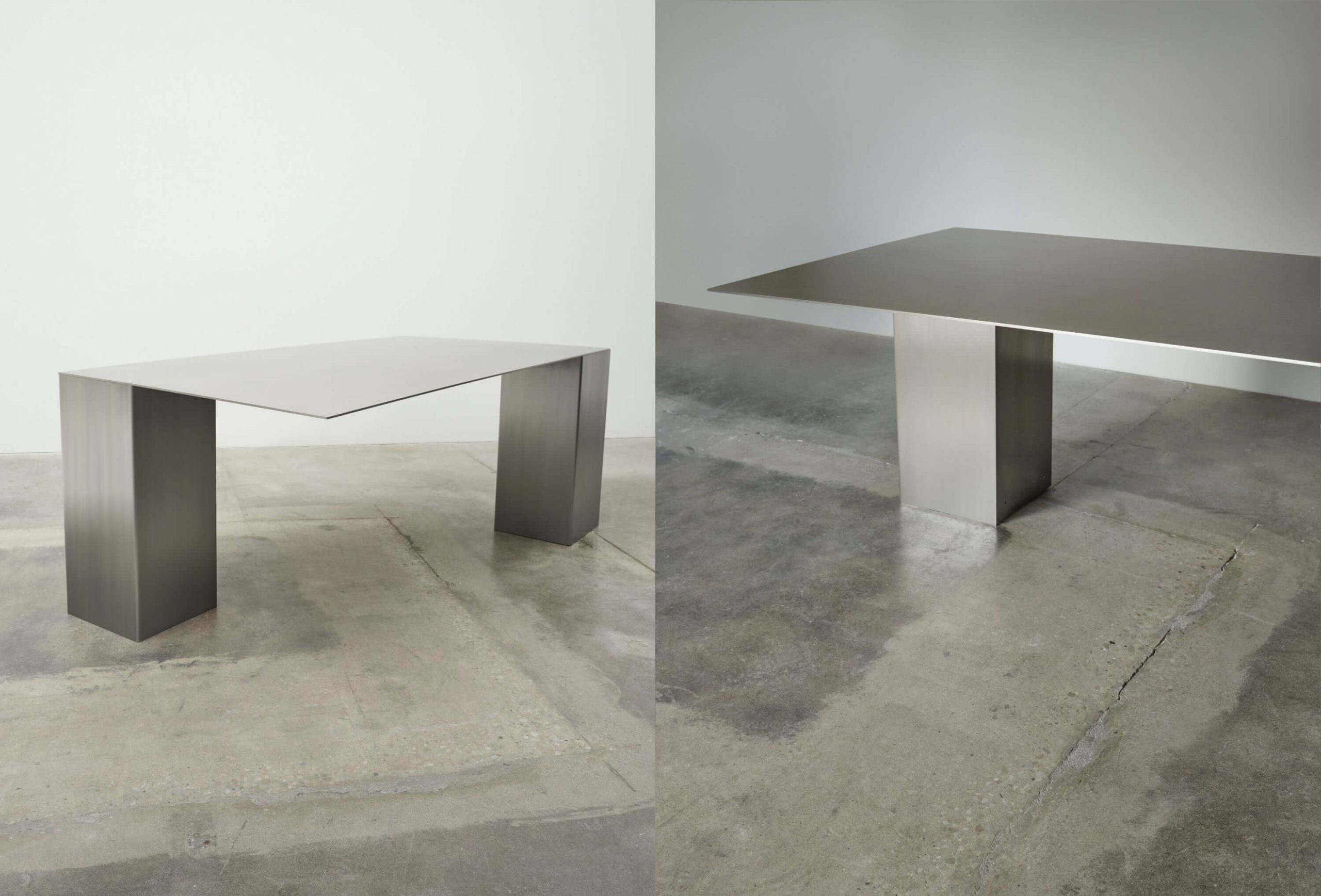 Steel plinths and floating corners of the sketching table