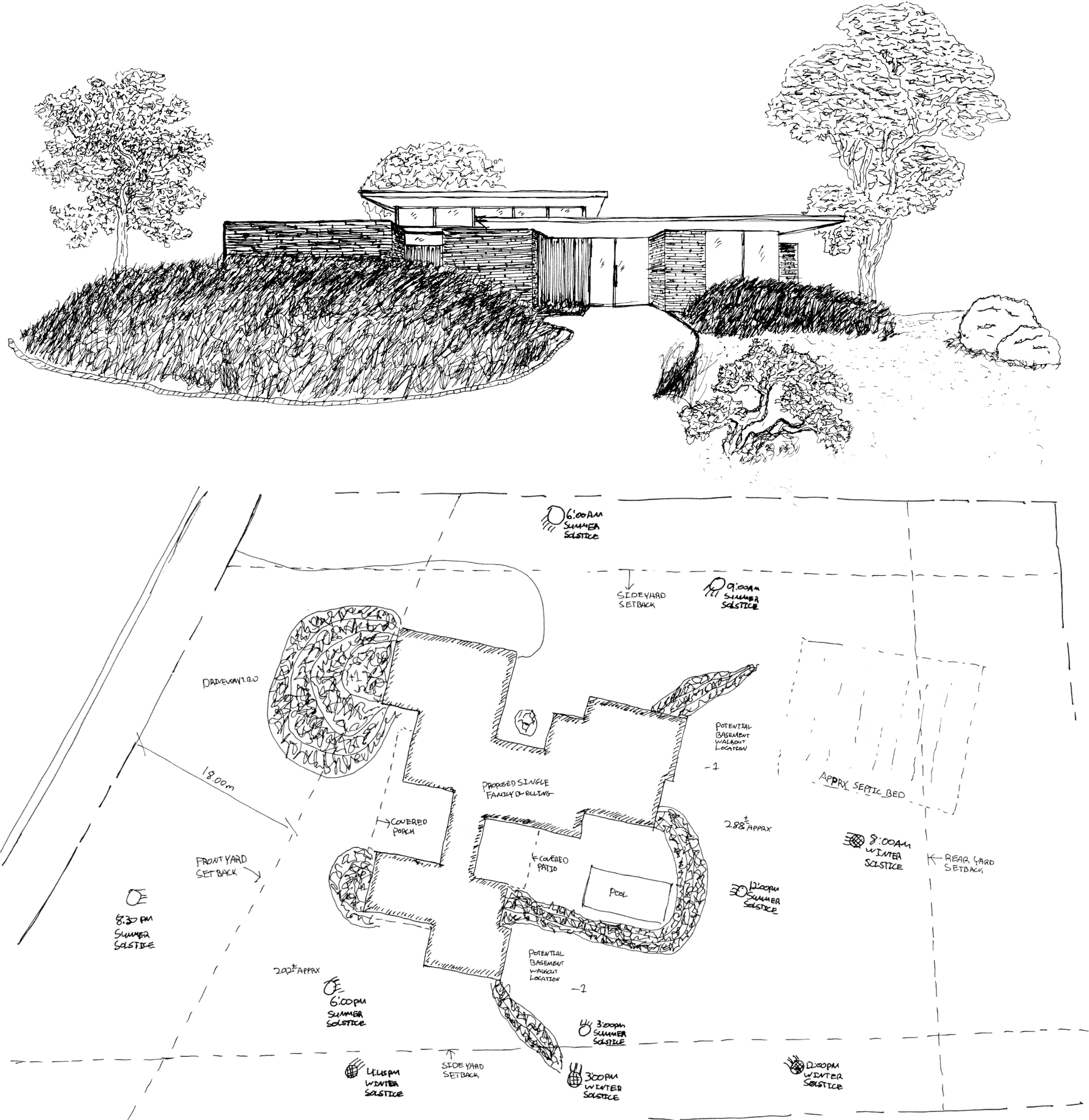 Architectural sketch for Mid Century Meadow Home