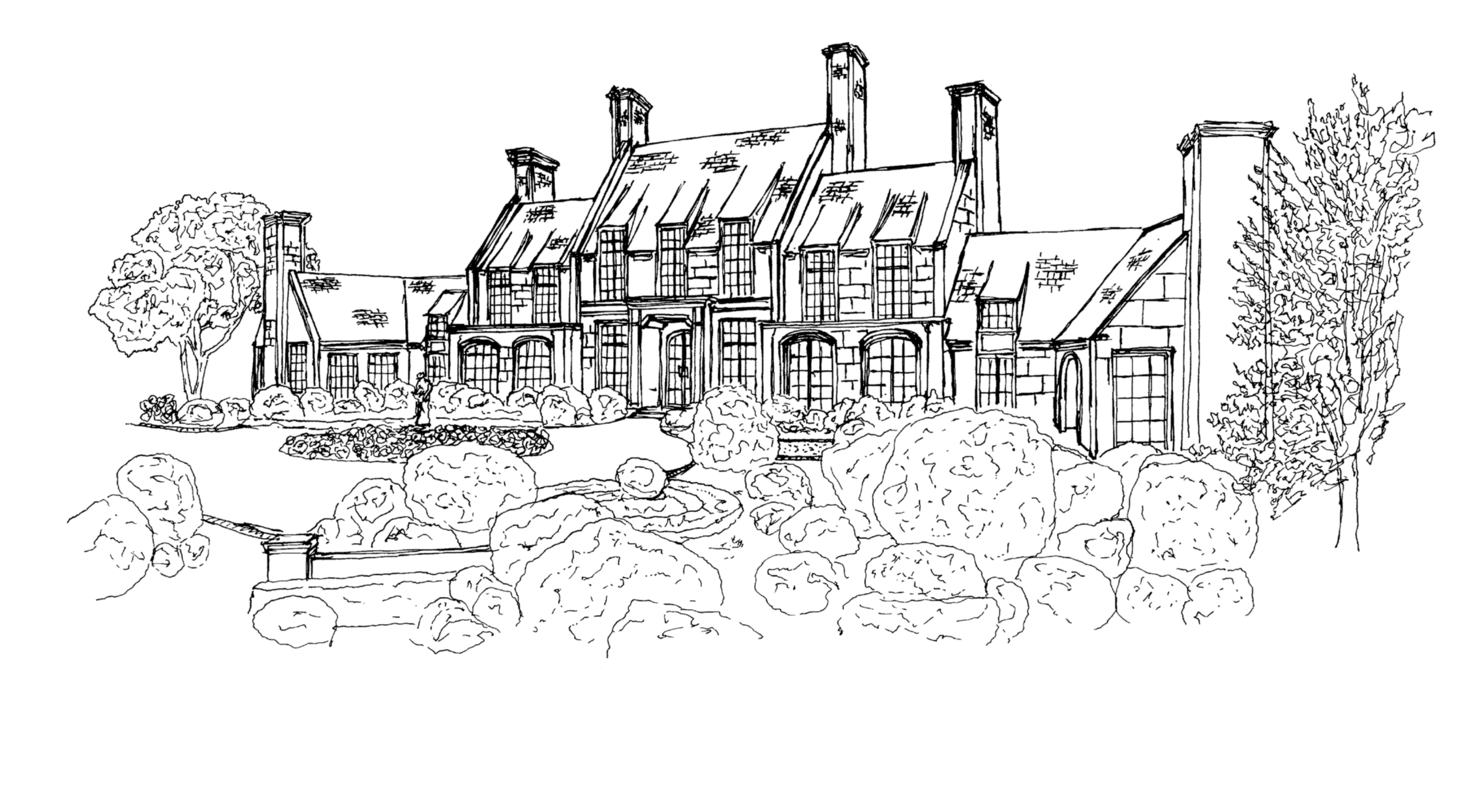 Hand-drawn elevation study for the Traditional Georgian Manor