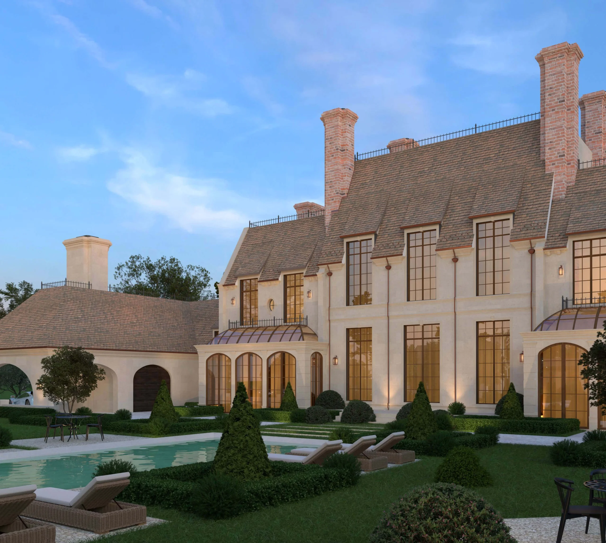 Sculpture garden and connecting walkways at the Georgian estate