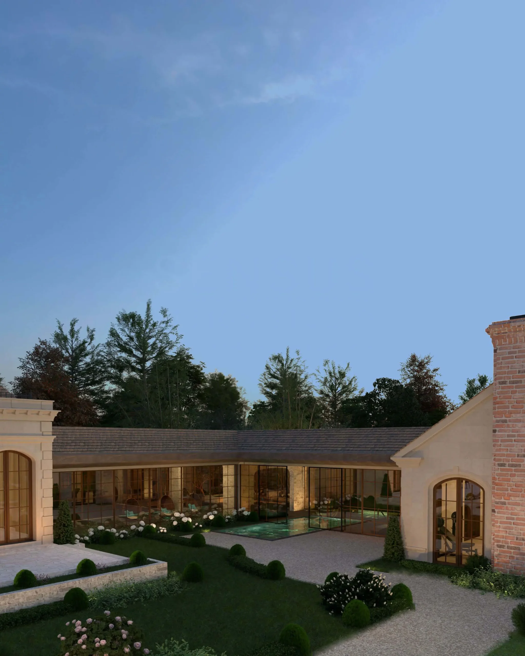 Brick-vaulted spa and indoor-outdoor pool in the Georgian compound