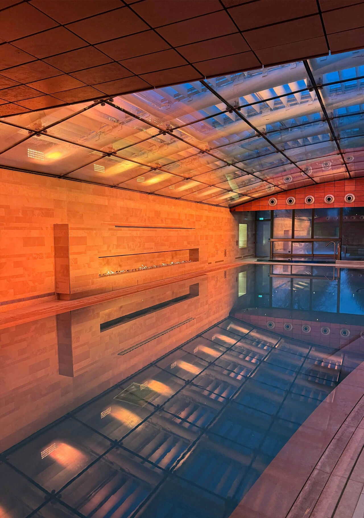 Warmly lit timber sauna interior