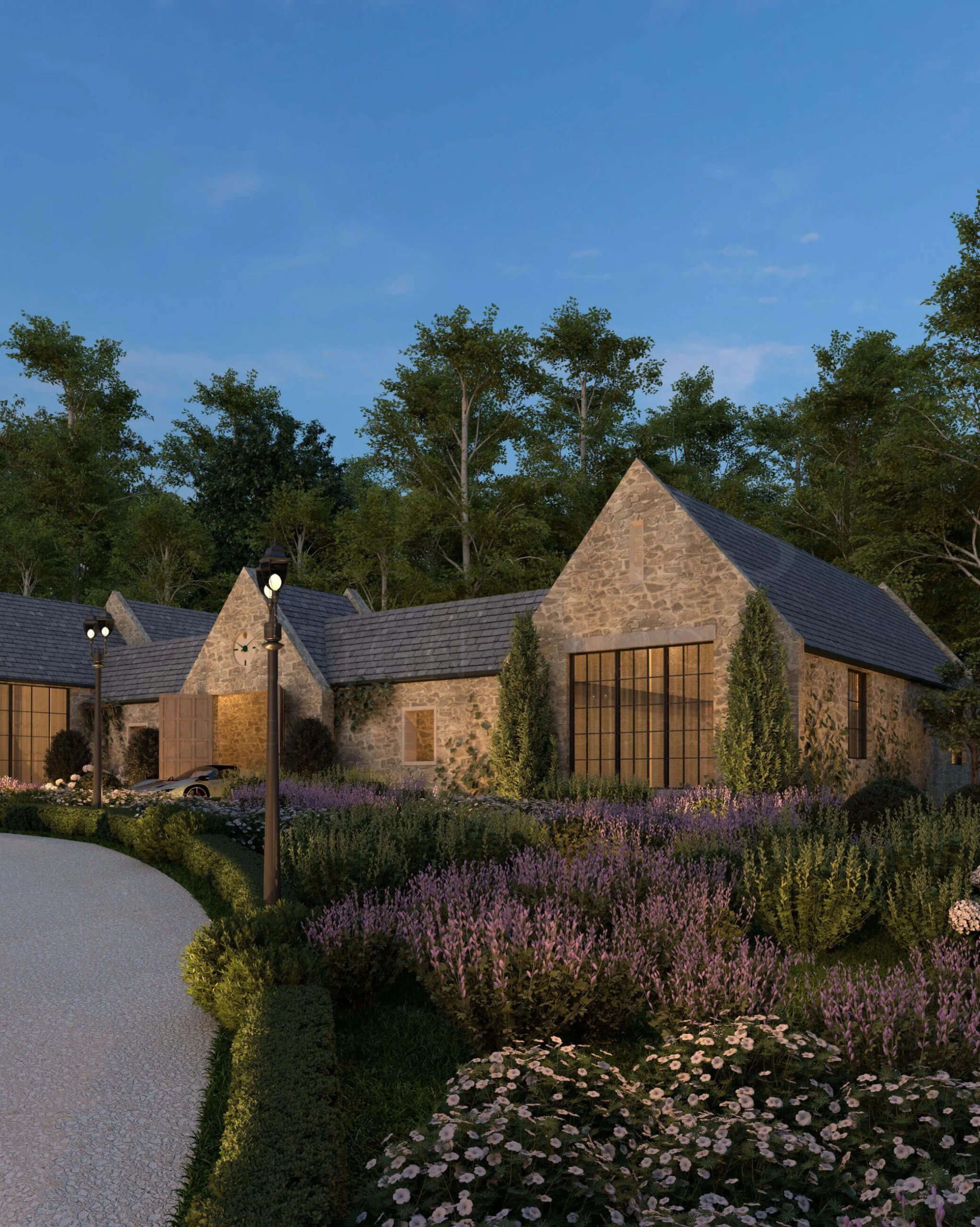 Low and wide Cotswold facade