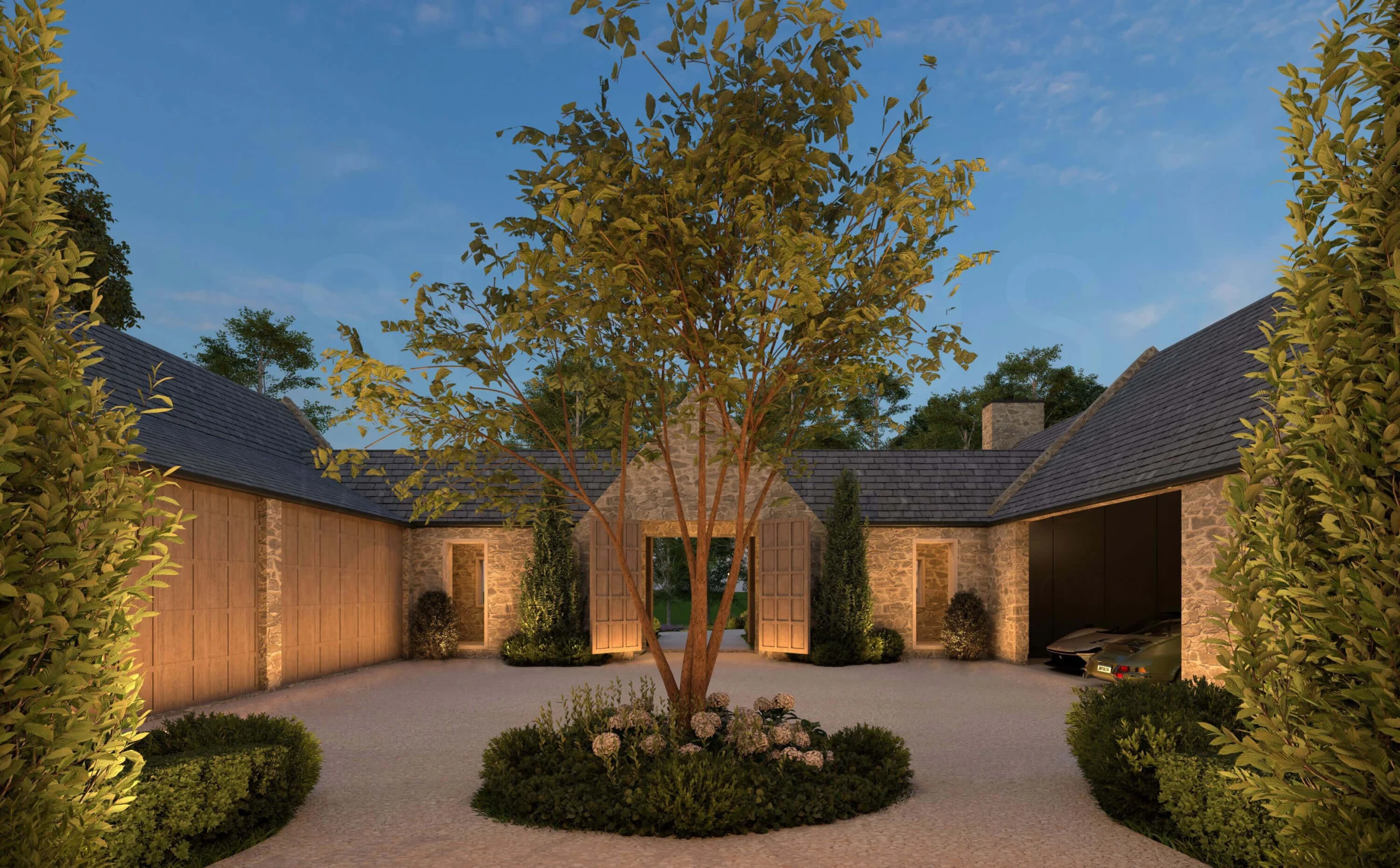 Garage courtyard and guest suite