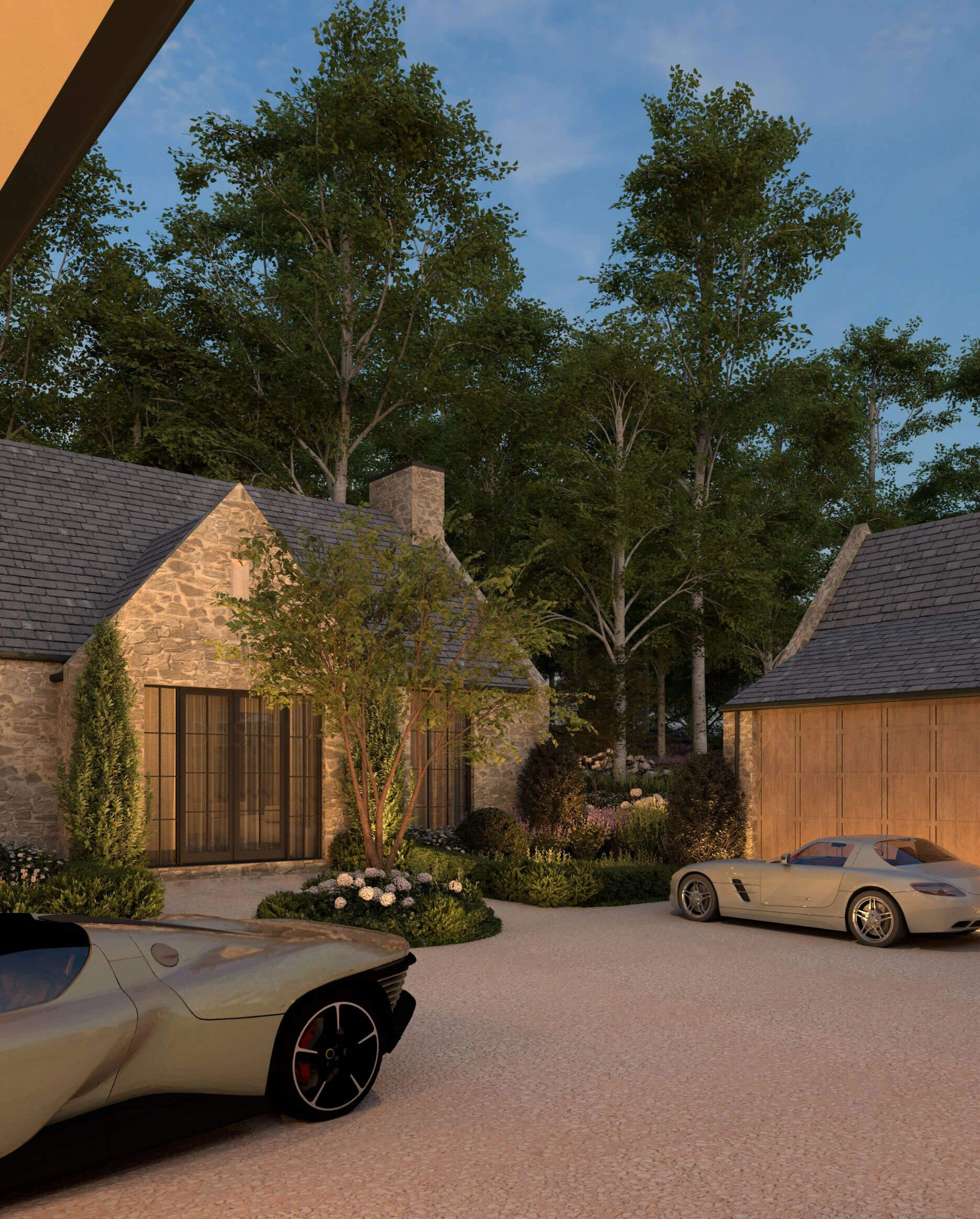 Layered landscape plan surrounding the residence