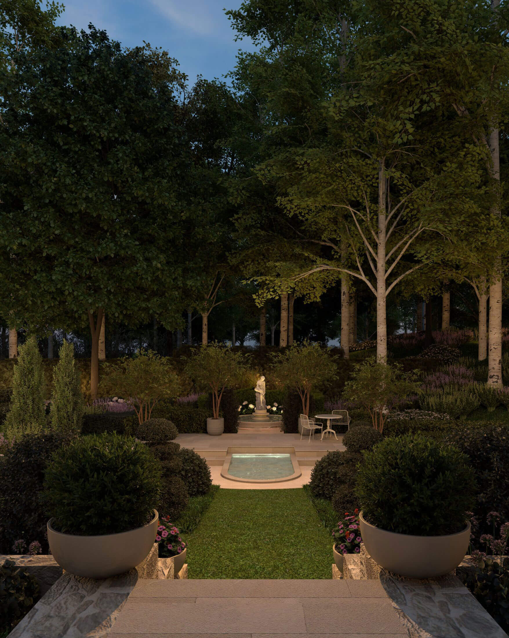 Evening view across the rear garden