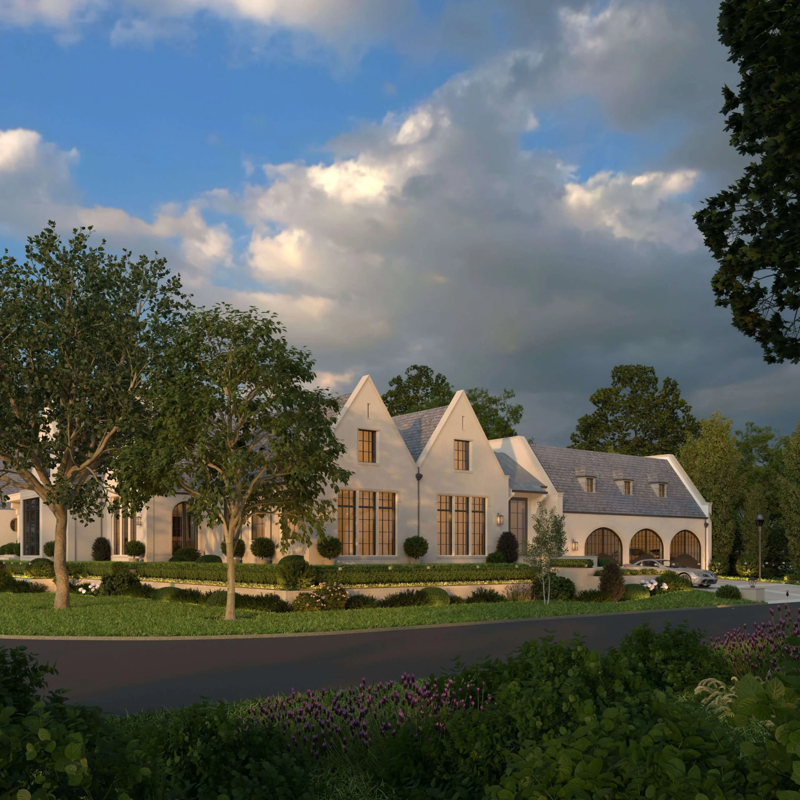 Tudor Country Home exterior and garden composition