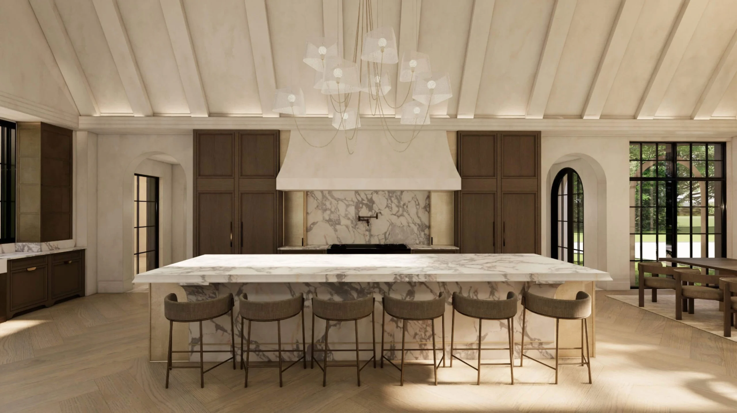 Vaulted Tudor Country Home living room and kitchen