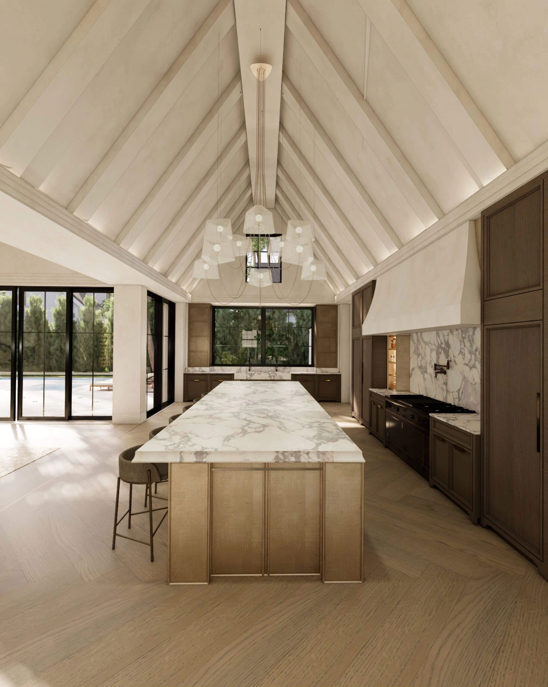 Vaulted kitchen with integrated ambient lighting