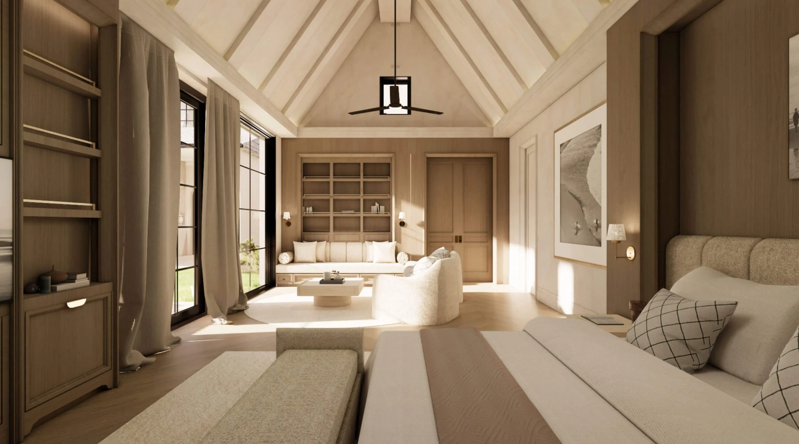 Principal bedroom opening toward the landscaped grounds
