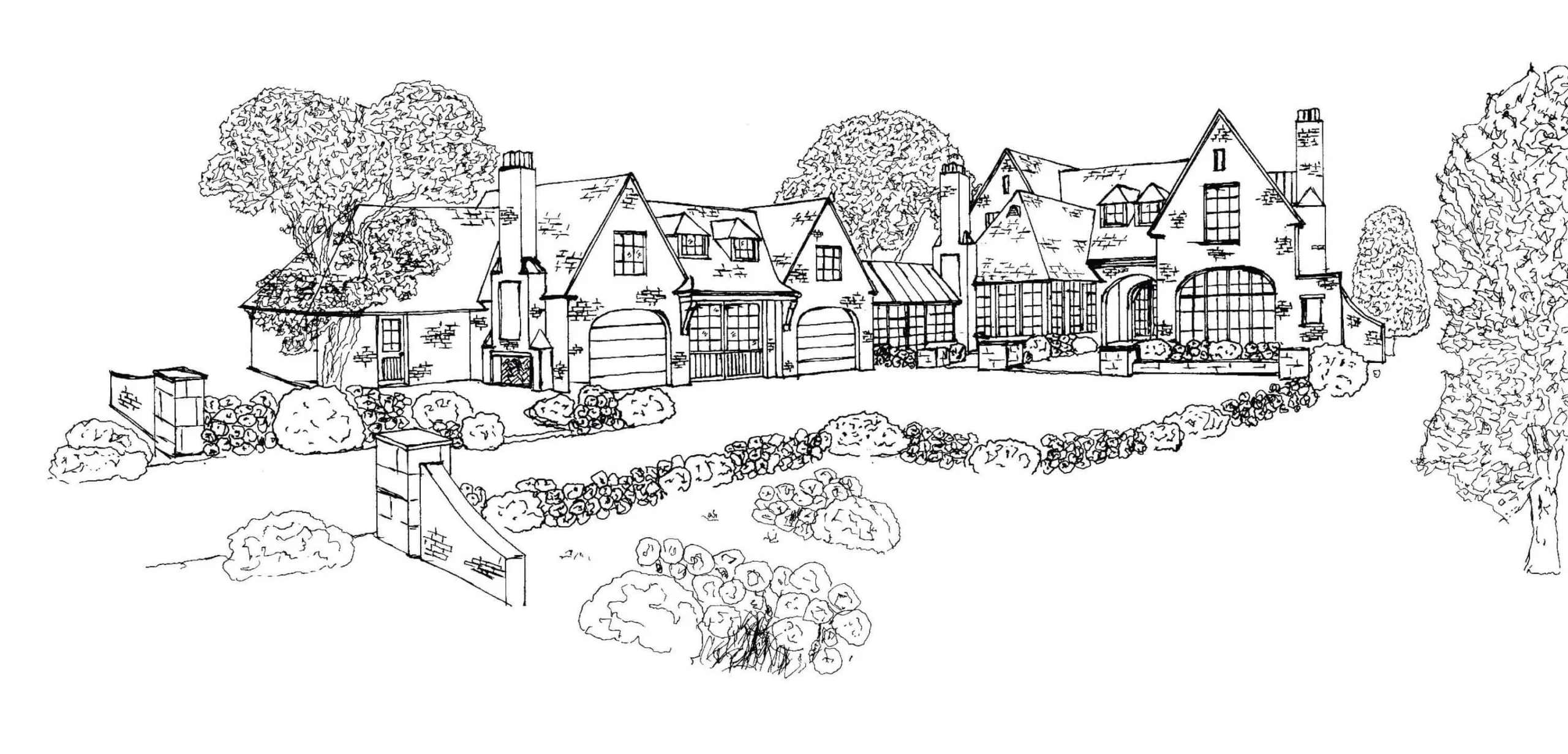 Wide architectural sketch of the French Country Home