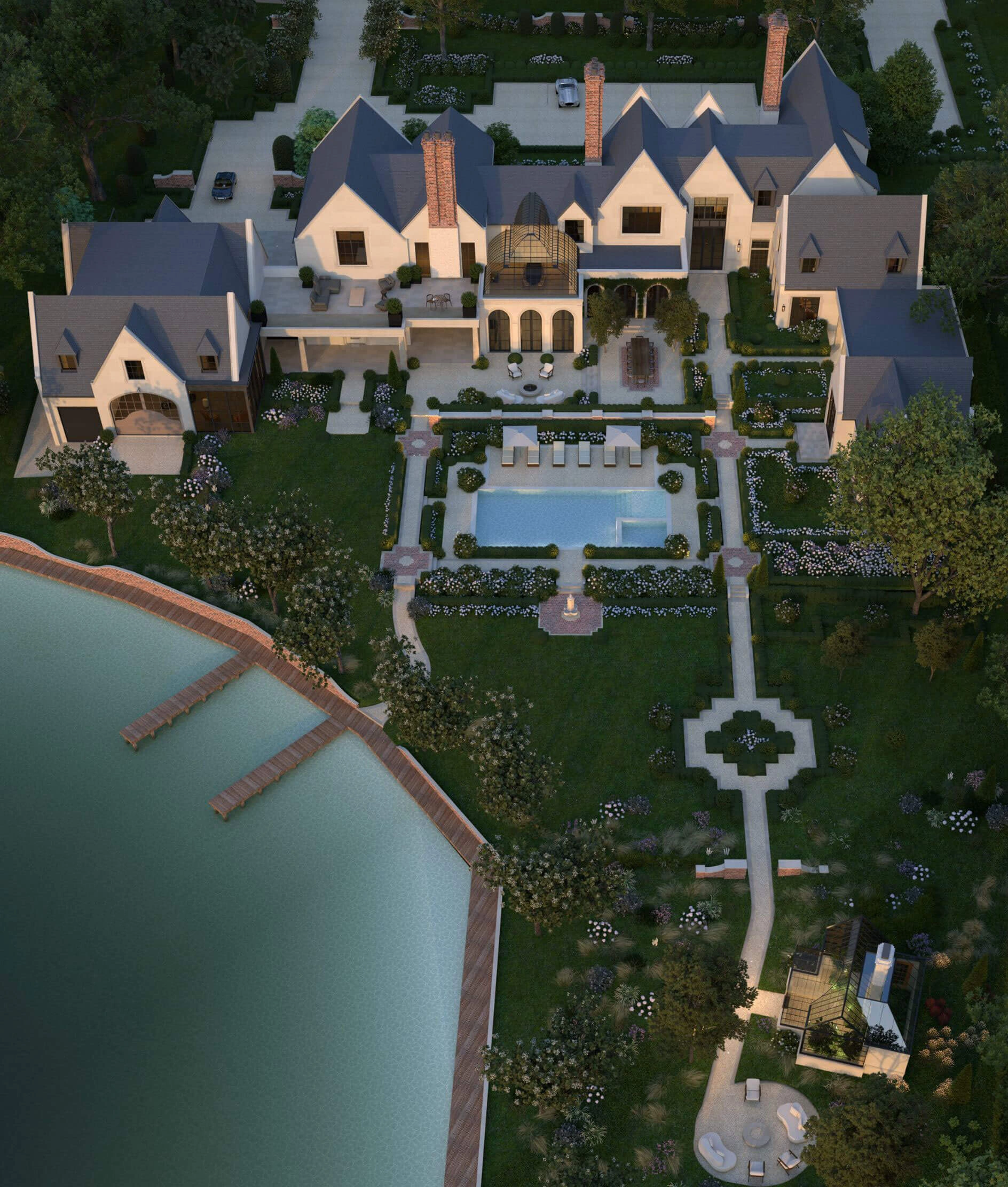 Artistic model of gardens and outdoor living spaces
