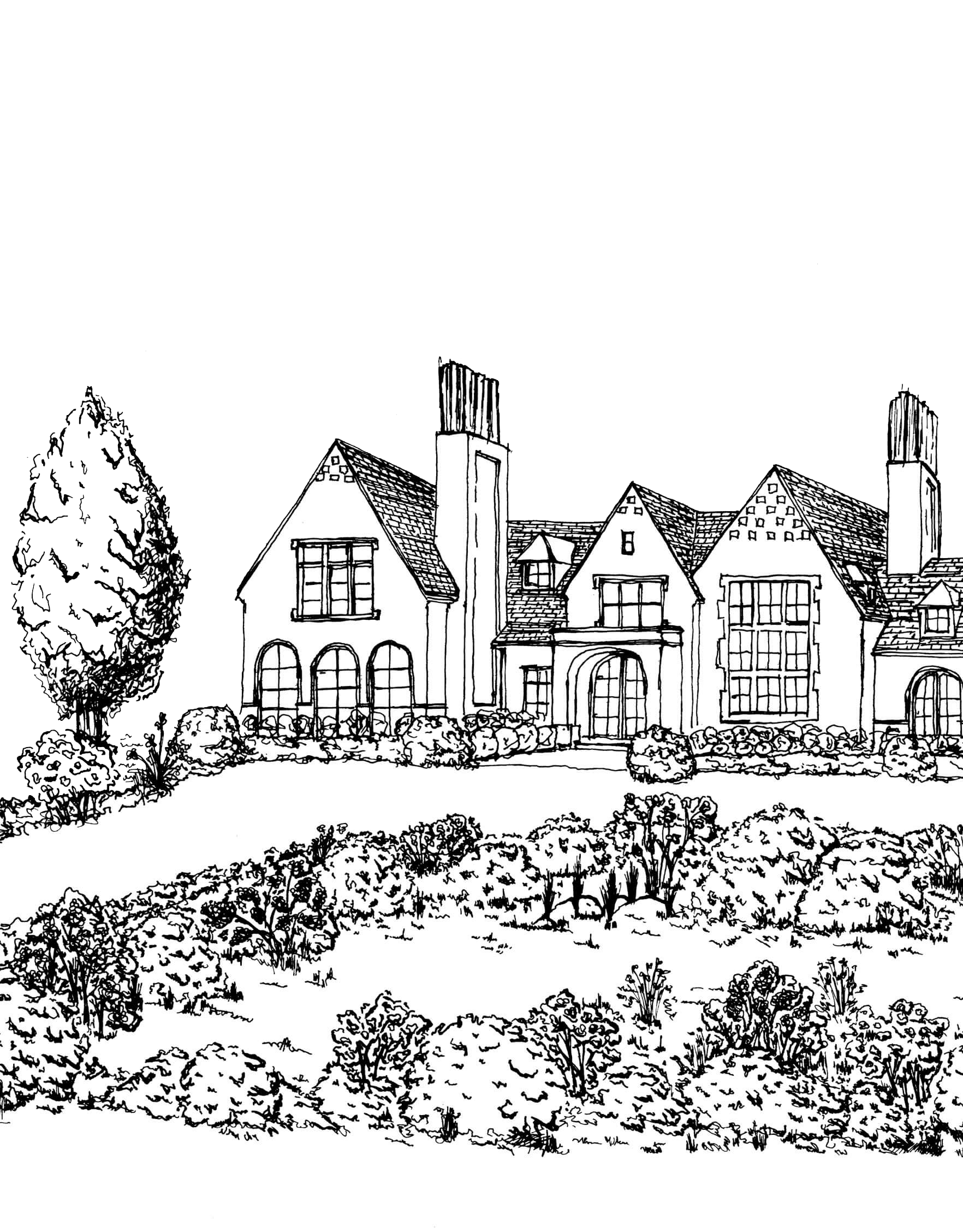 Conceptual landscape sketches and amenity layout