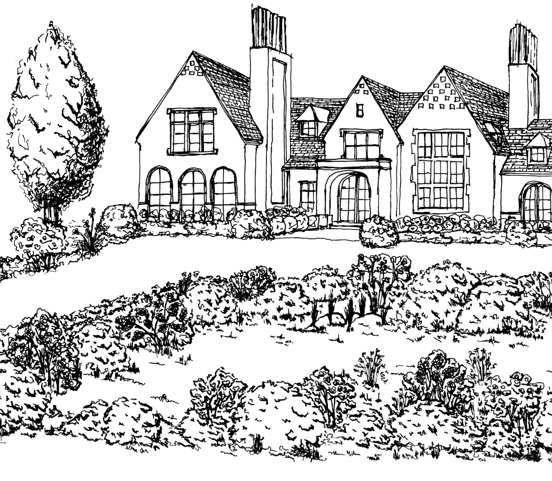 Conceptual landscape sketches and amenity layout