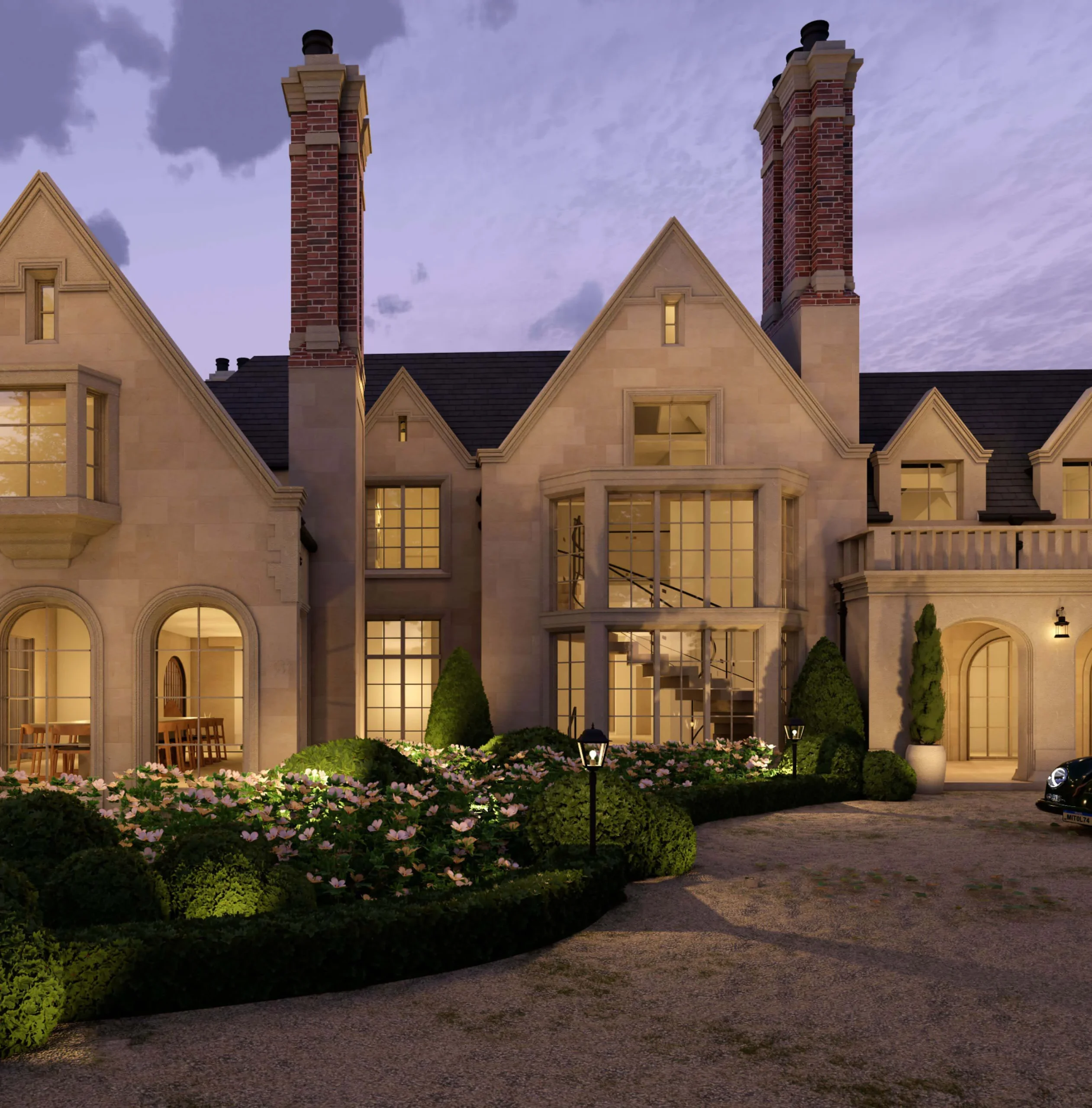 Stone residence beneath a blue sky