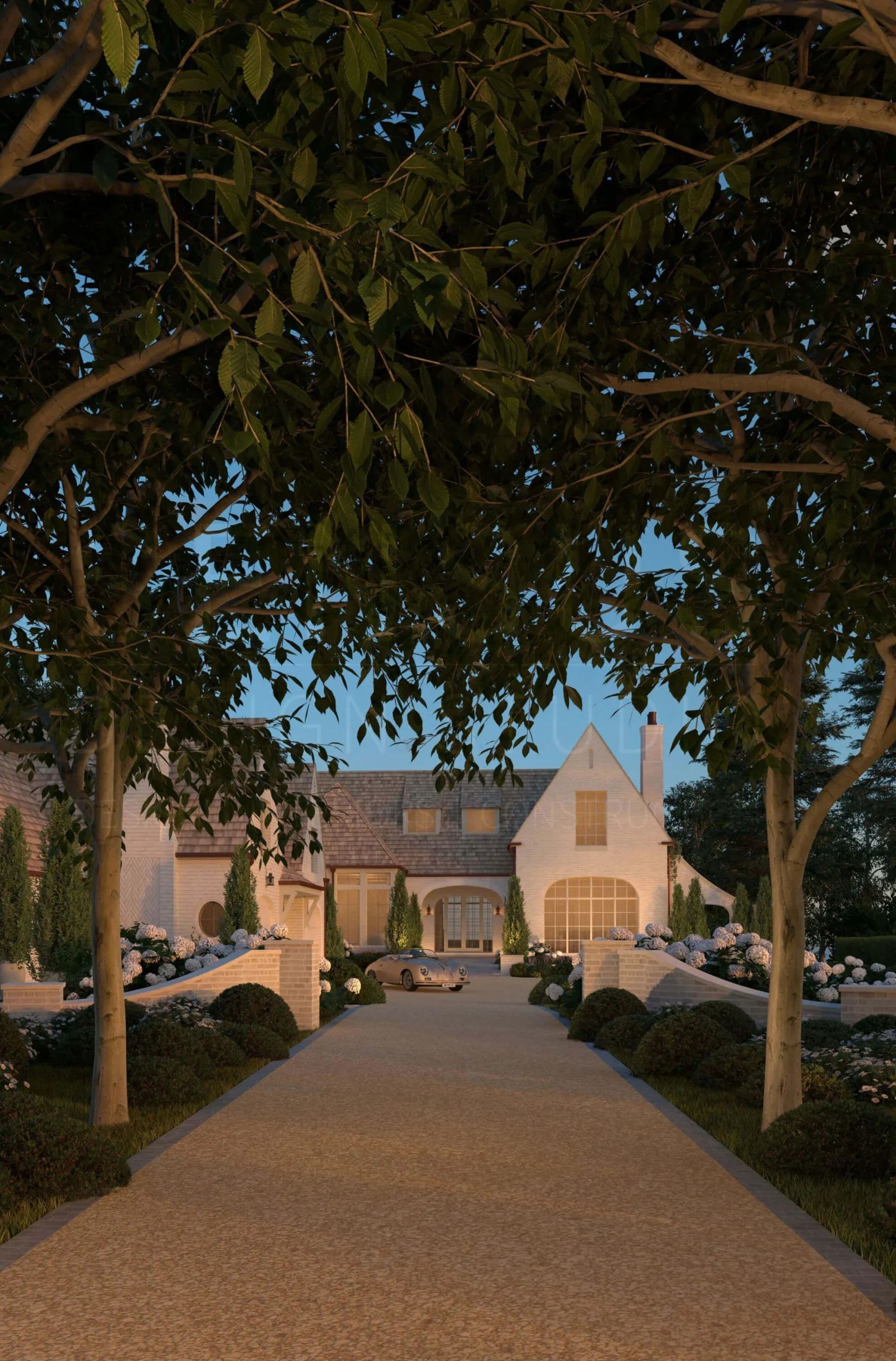 Woodland driveway leading to the residence
