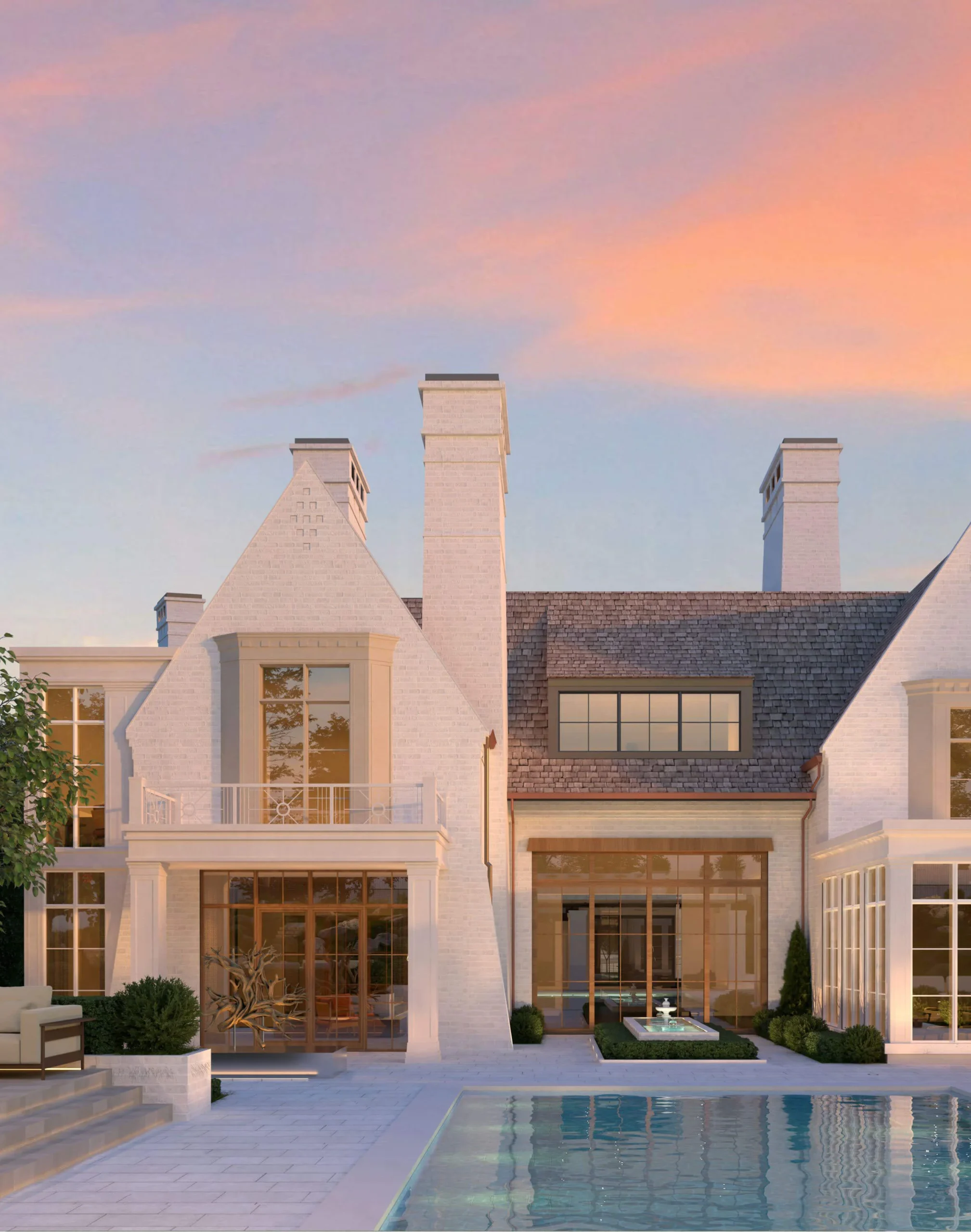 Finished residence at sunset