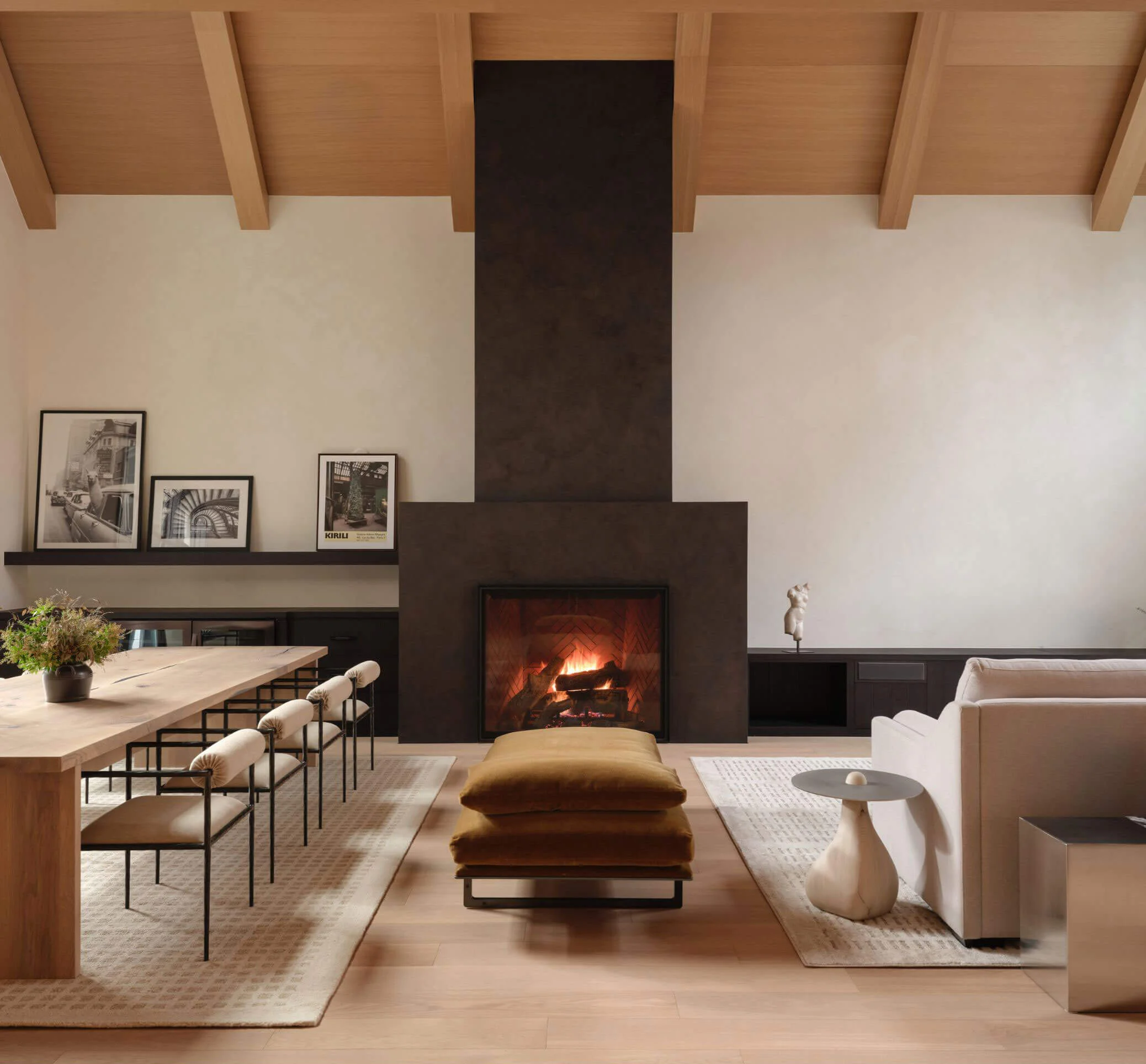 Furnished living room and fireplace