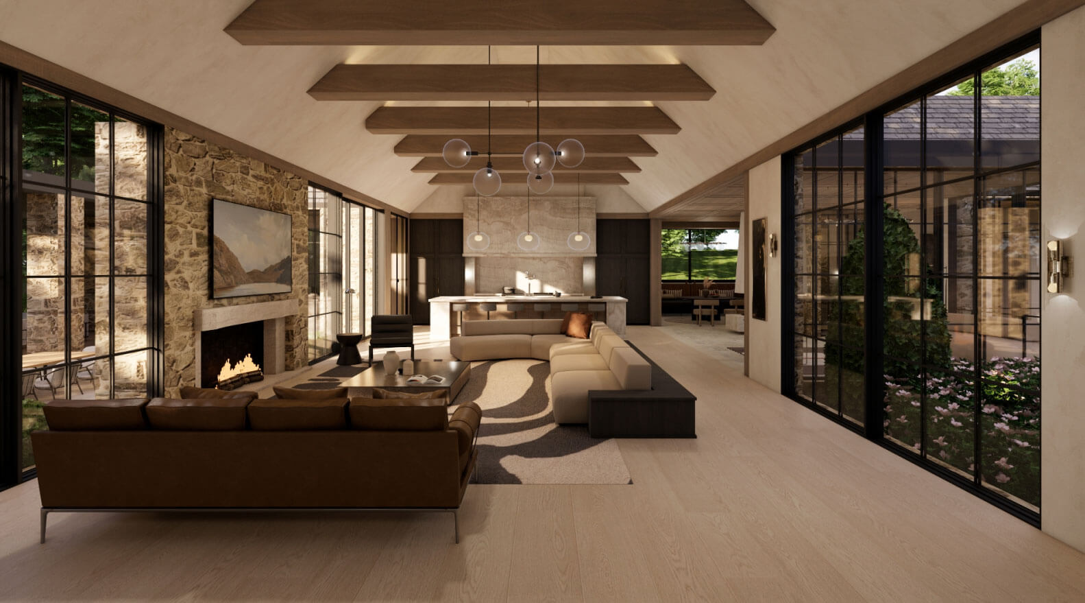 Interior material palette and room perspective