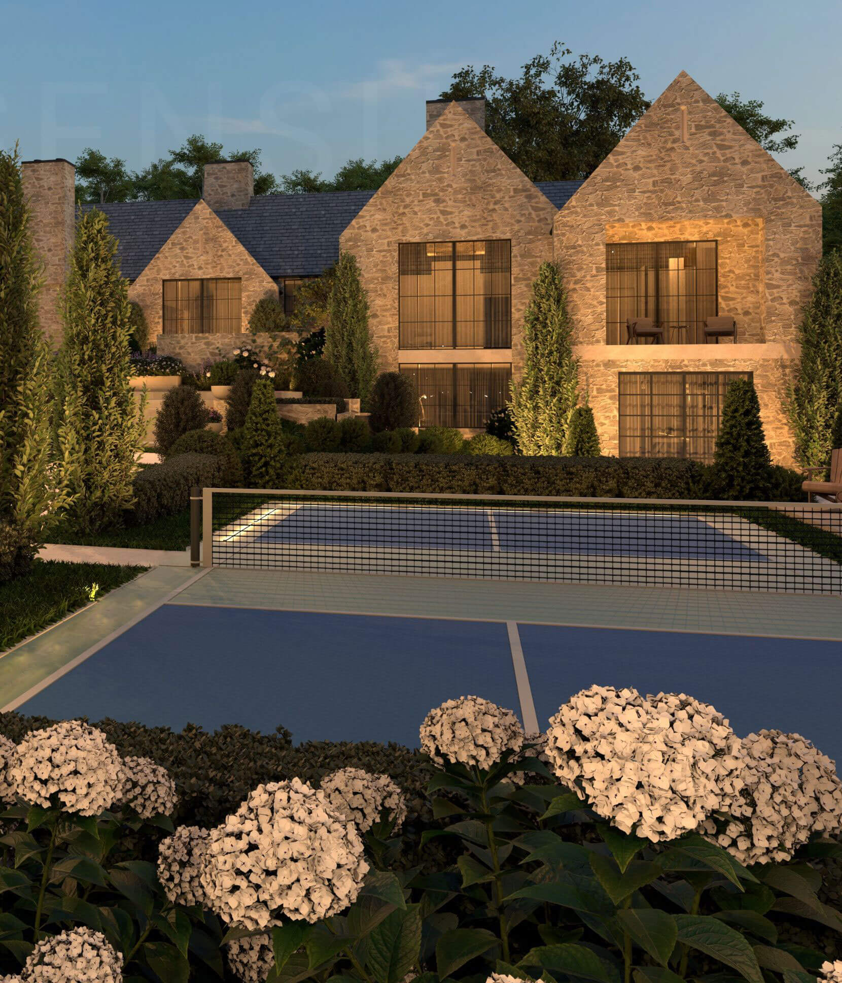 Fitness facility opening onto the pool terrace