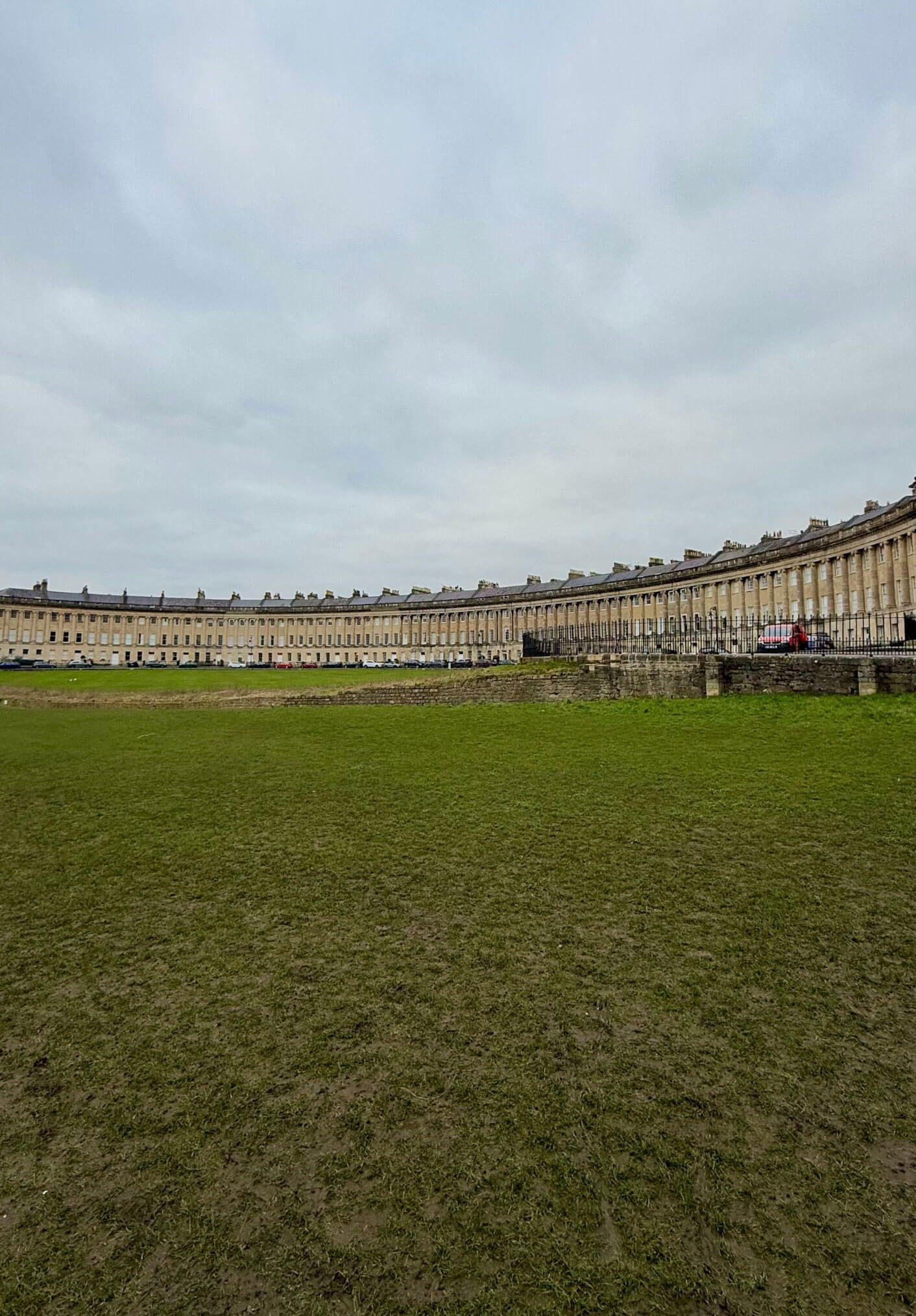 Wide view of Bath’s Royal Crescent and lawn