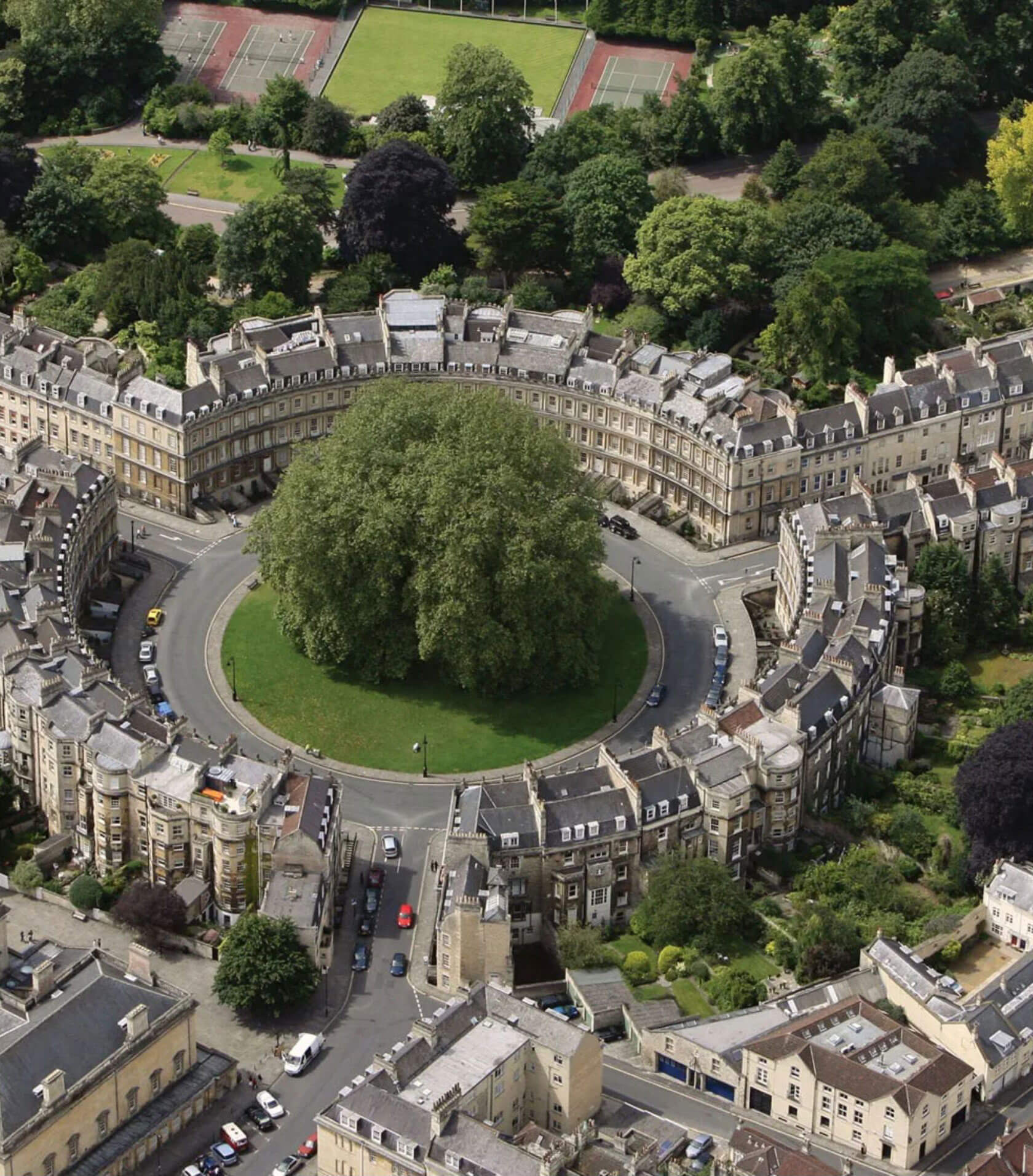Aerial view of the Circus surrounding a central green
