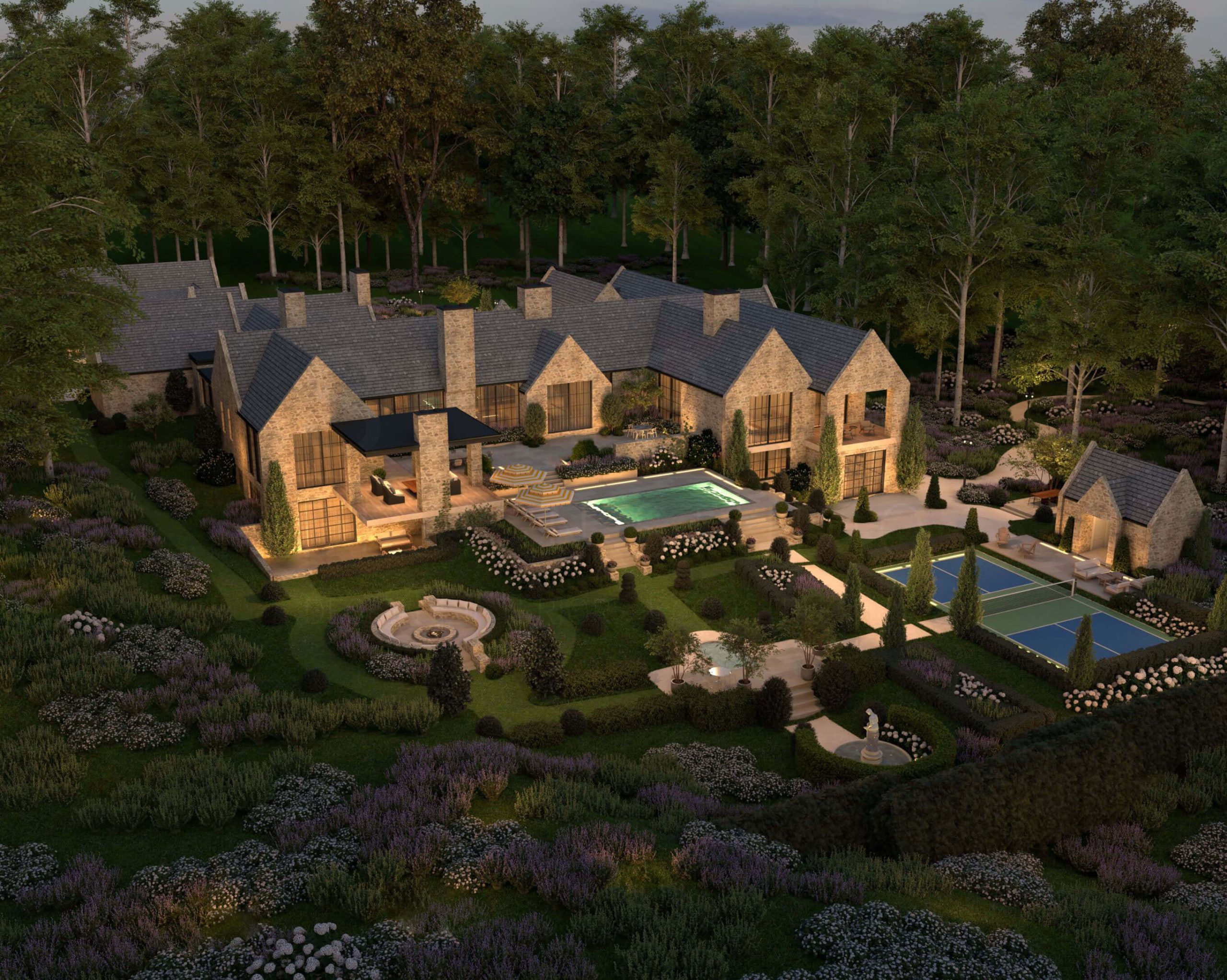 North American Cotswold design: a rear facade designed to feel connected to its surroundings
