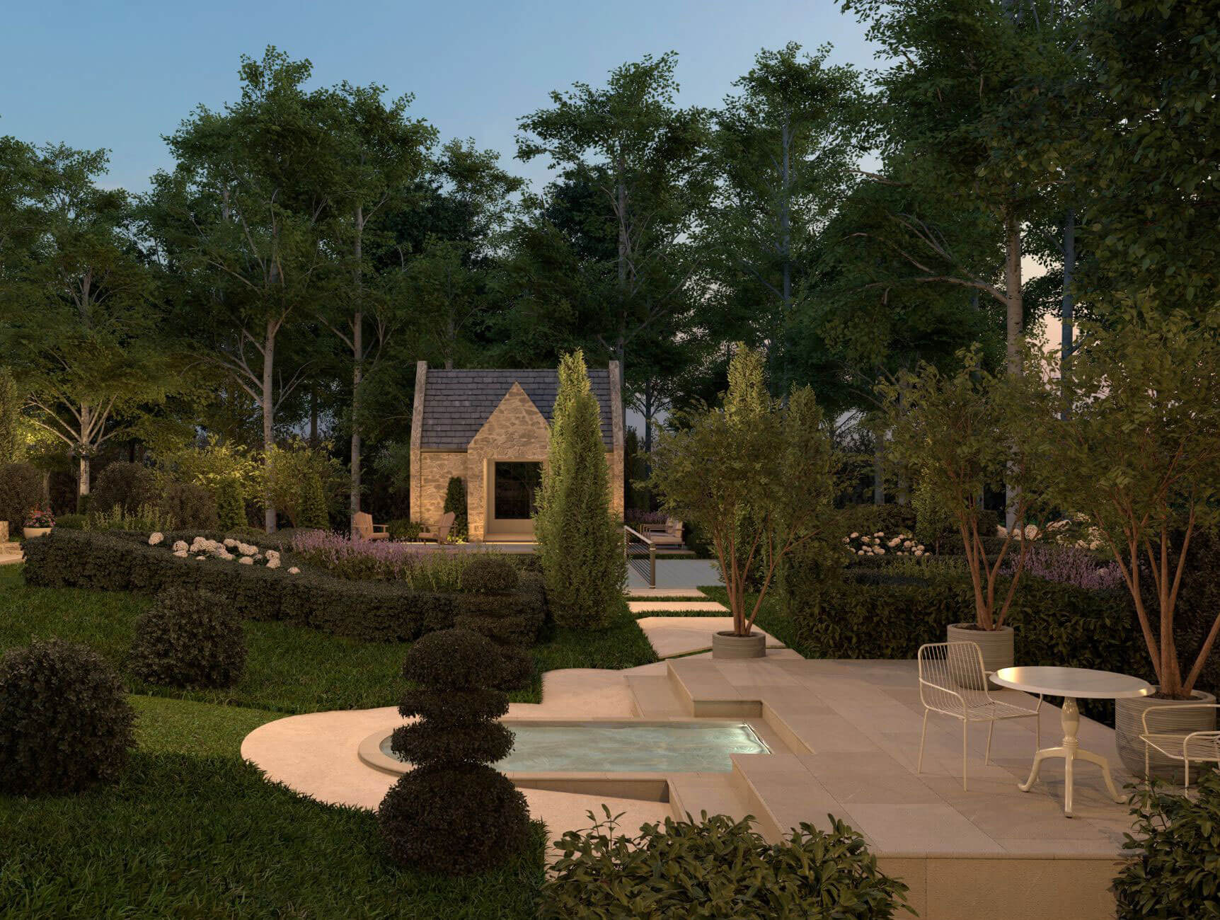 North American Cotswold design: a rear facade designed to feel connected to its surroundings