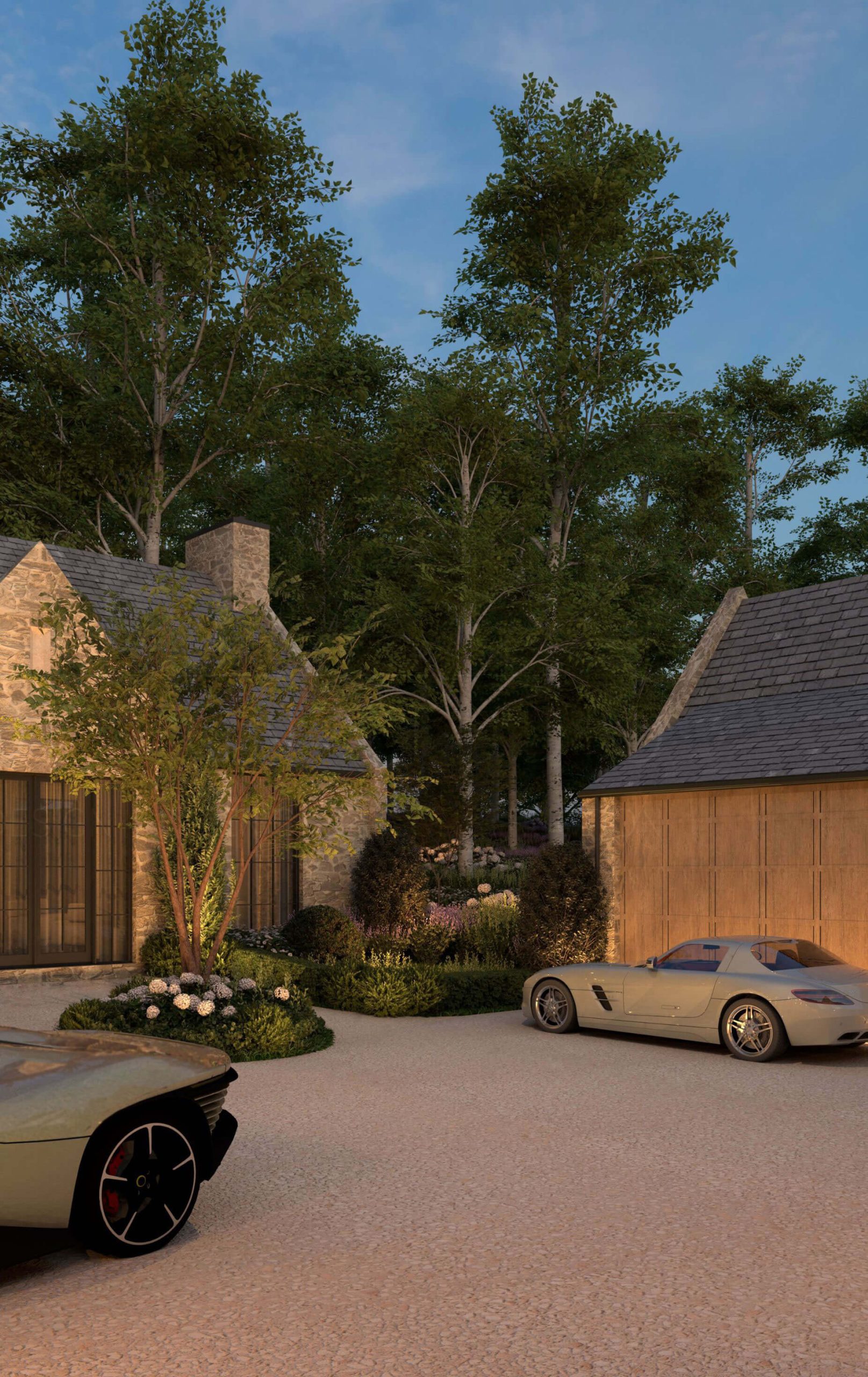 North American Cotswold design: a rear facade designed to feel connected to its surroundings
