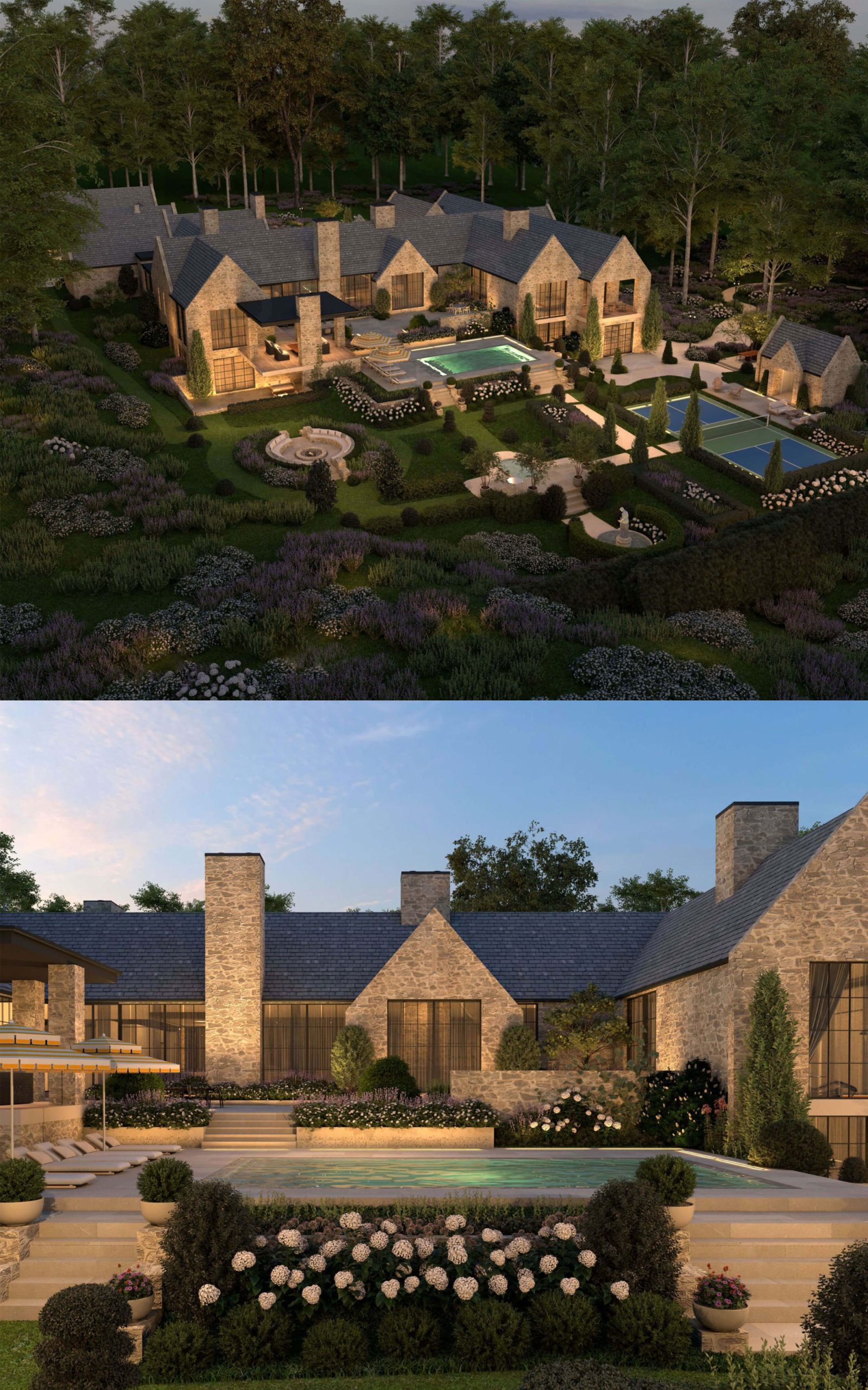 North American Cotswold design: a rear facade designed to feel connected to its surroundings