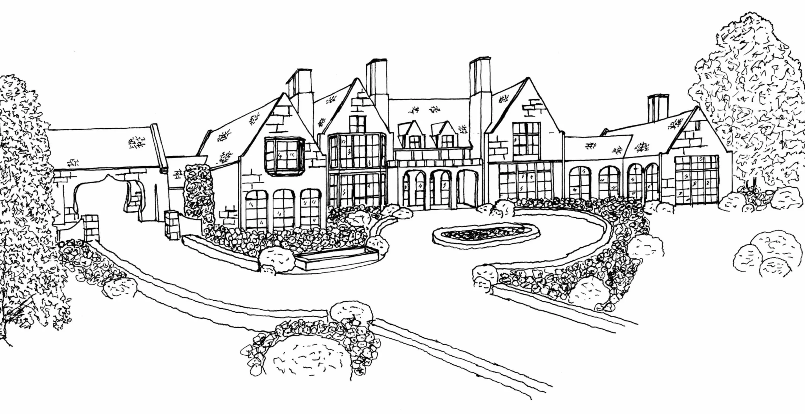Architectural elevation drawings of the Tudor manor