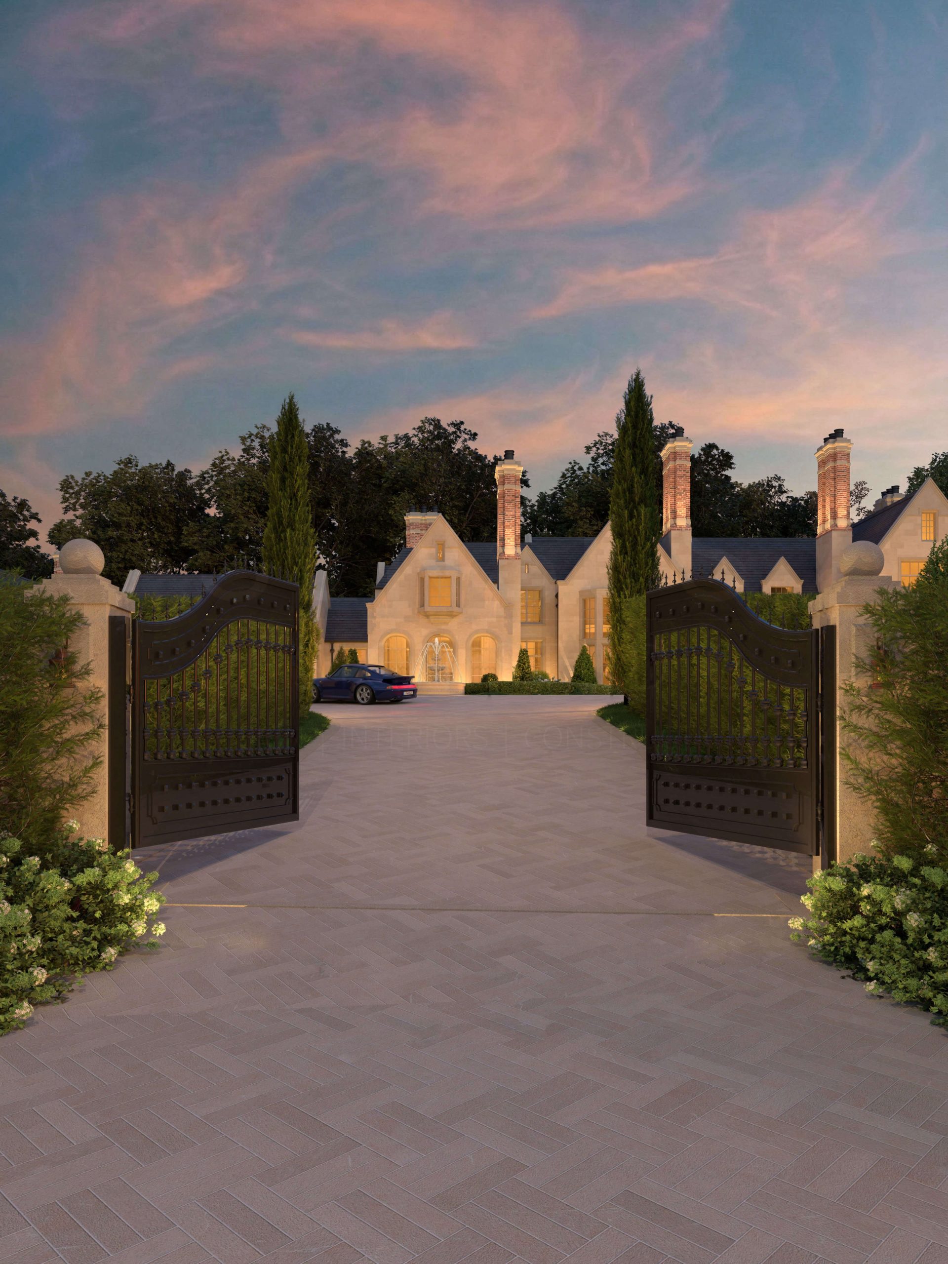 Portrait view of the Tudor archway and garage court
