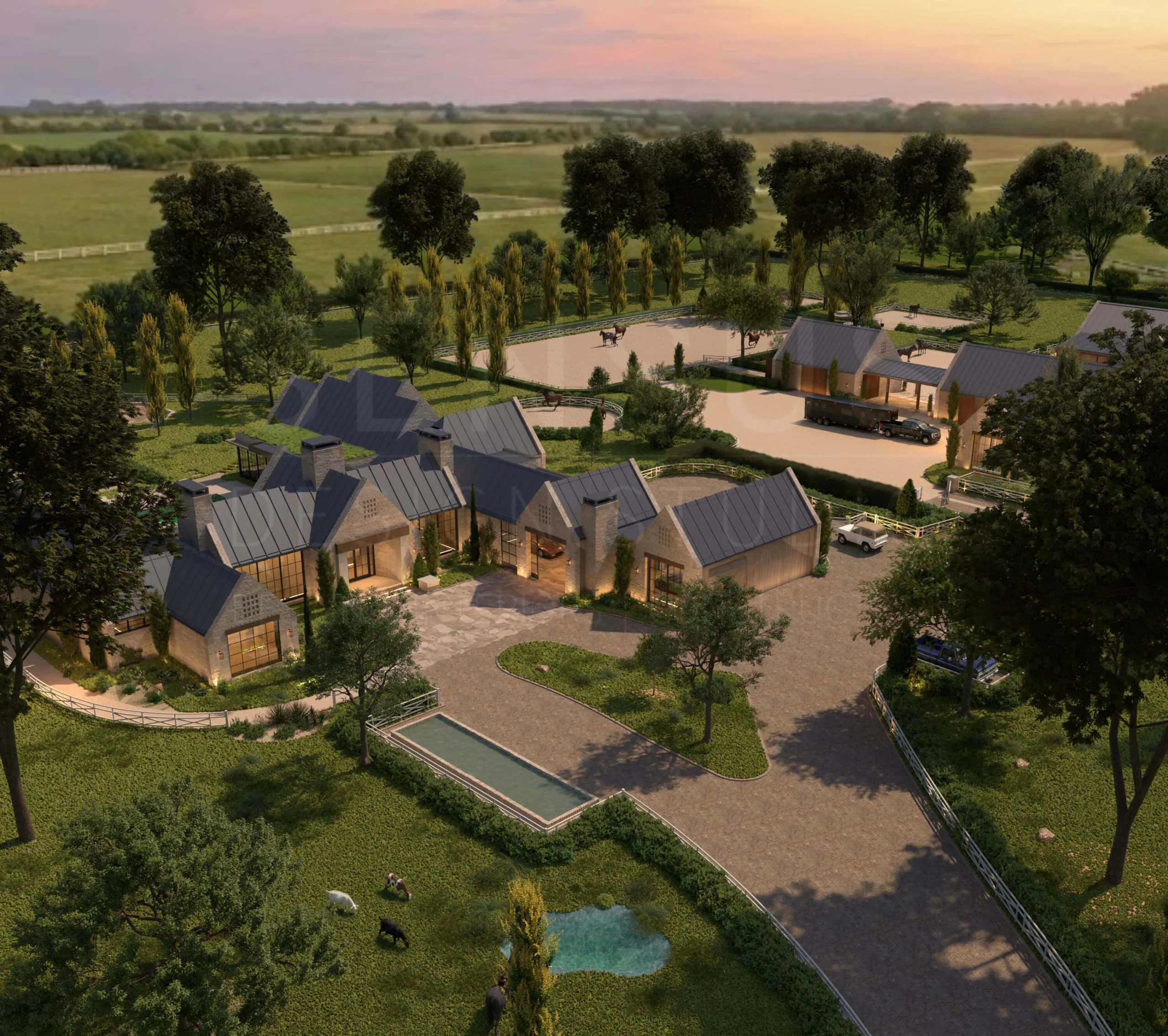 Site plan of the residence, stables, arenas and gardens